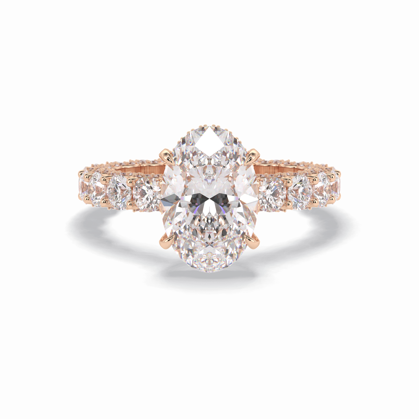 3.09 CT Oval Cut Hidden Halo & Pave Style Moissanite Engagement Rings