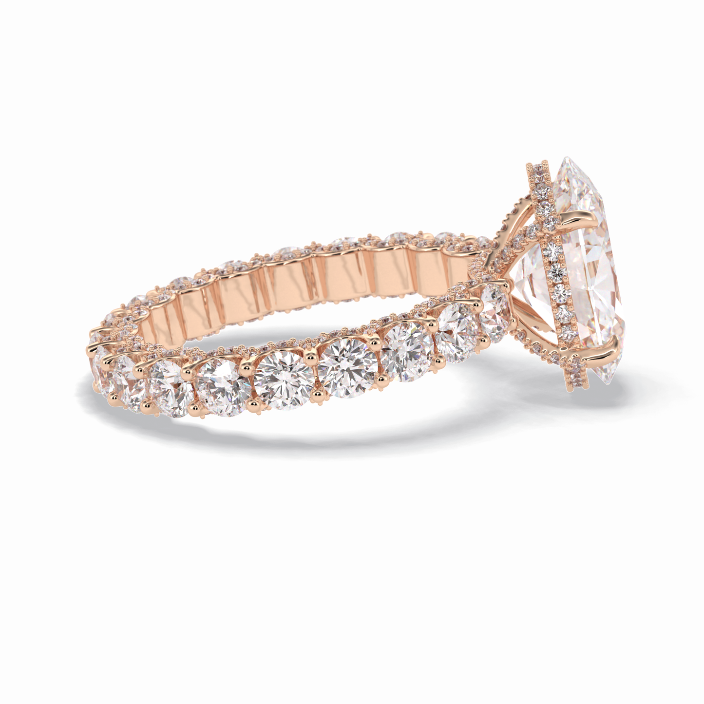 3.09 CT Oval Cut Hidden Halo & Pave Style Moissanite Engagement Rings
