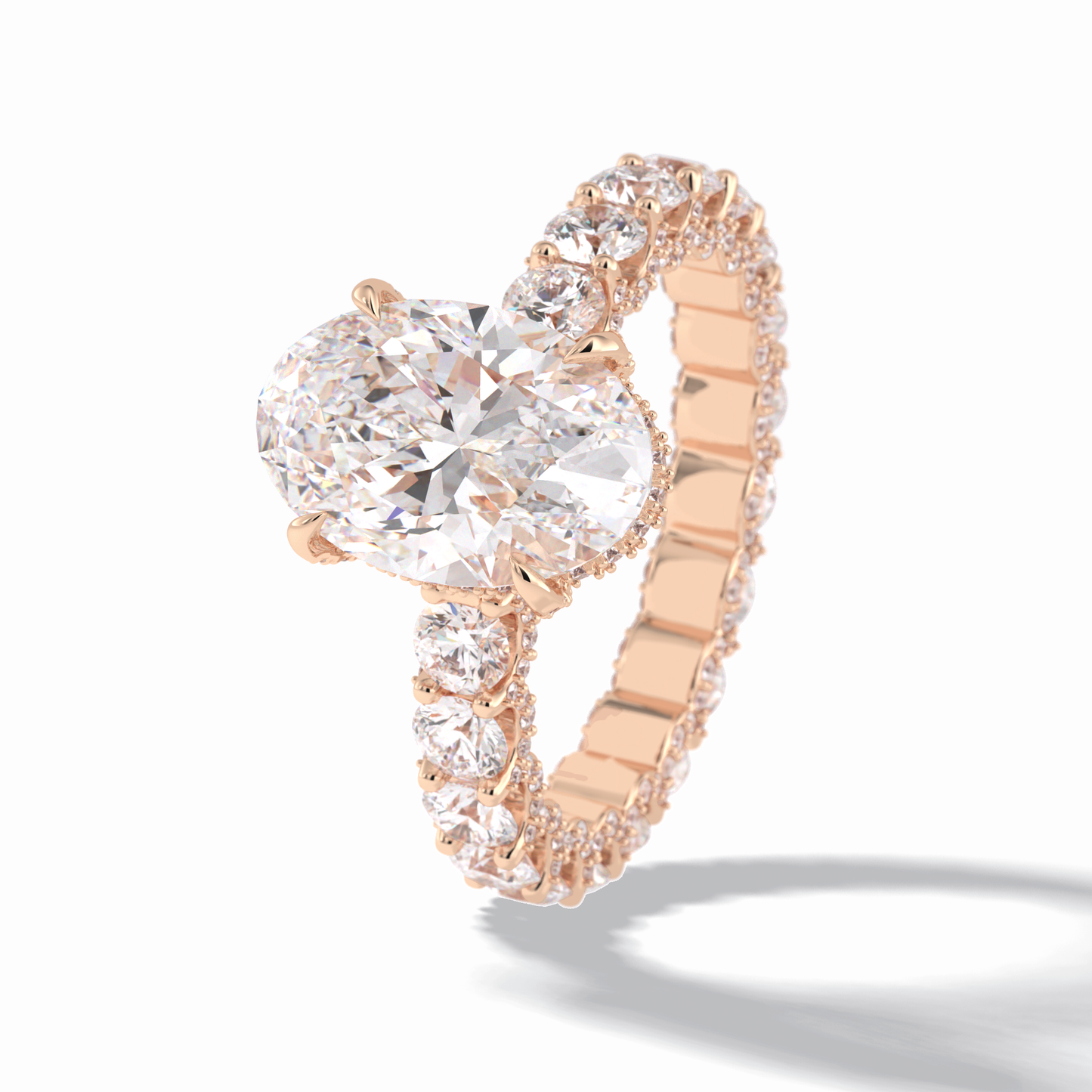 3.09 CT Oval Cut Hidden Halo & Pave Style Moissanite Engagement Rings