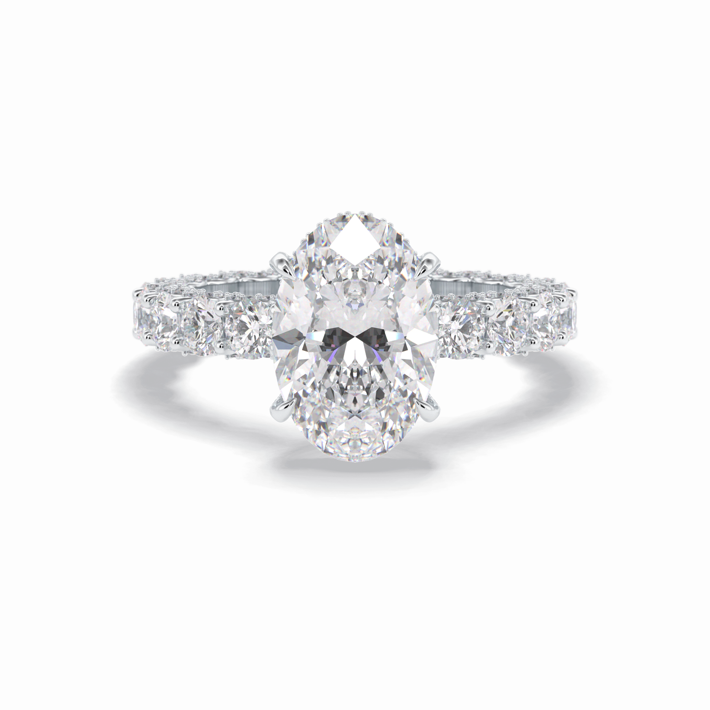 3.09 CT Oval Cut Hidden Halo & Pave Style Moissanite Engagement Rings