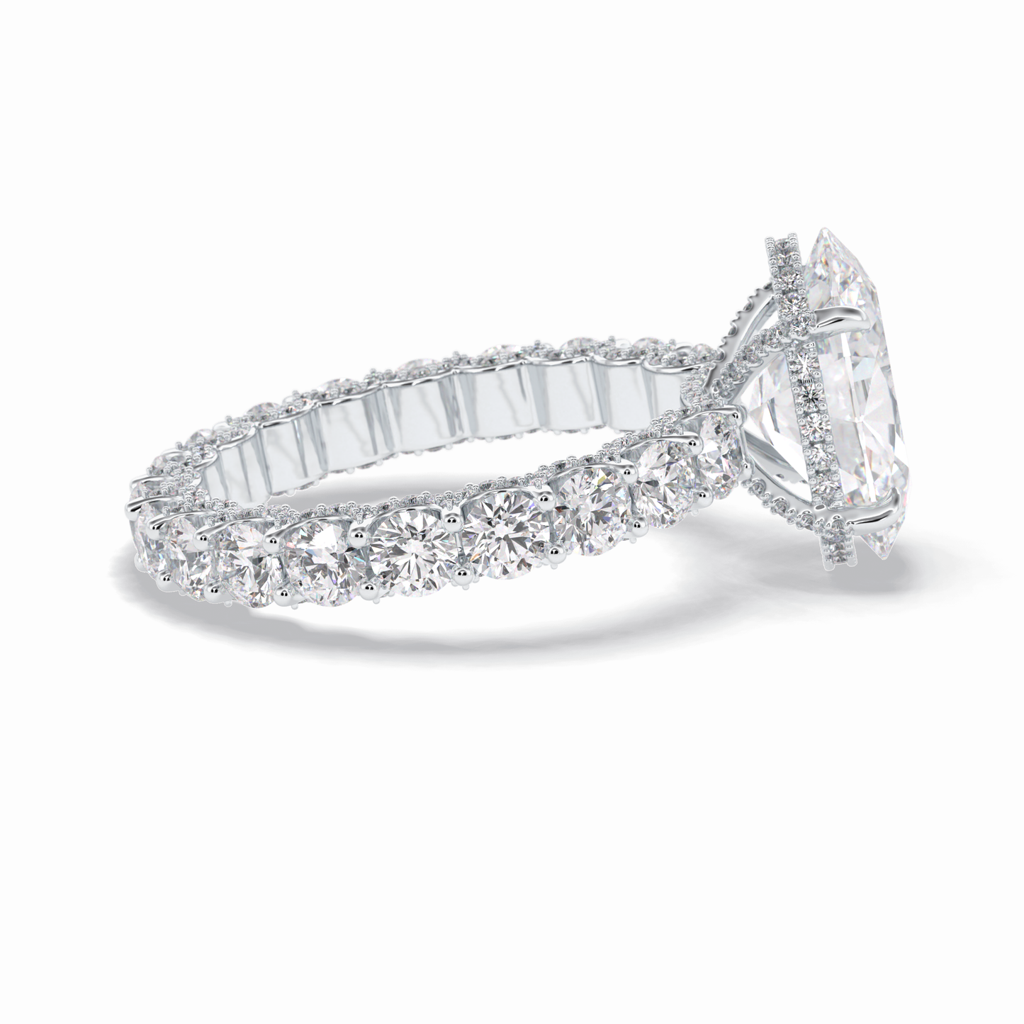 3.09 CT Oval Cut Hidden Halo & Pave Style Moissanite Engagement Rings