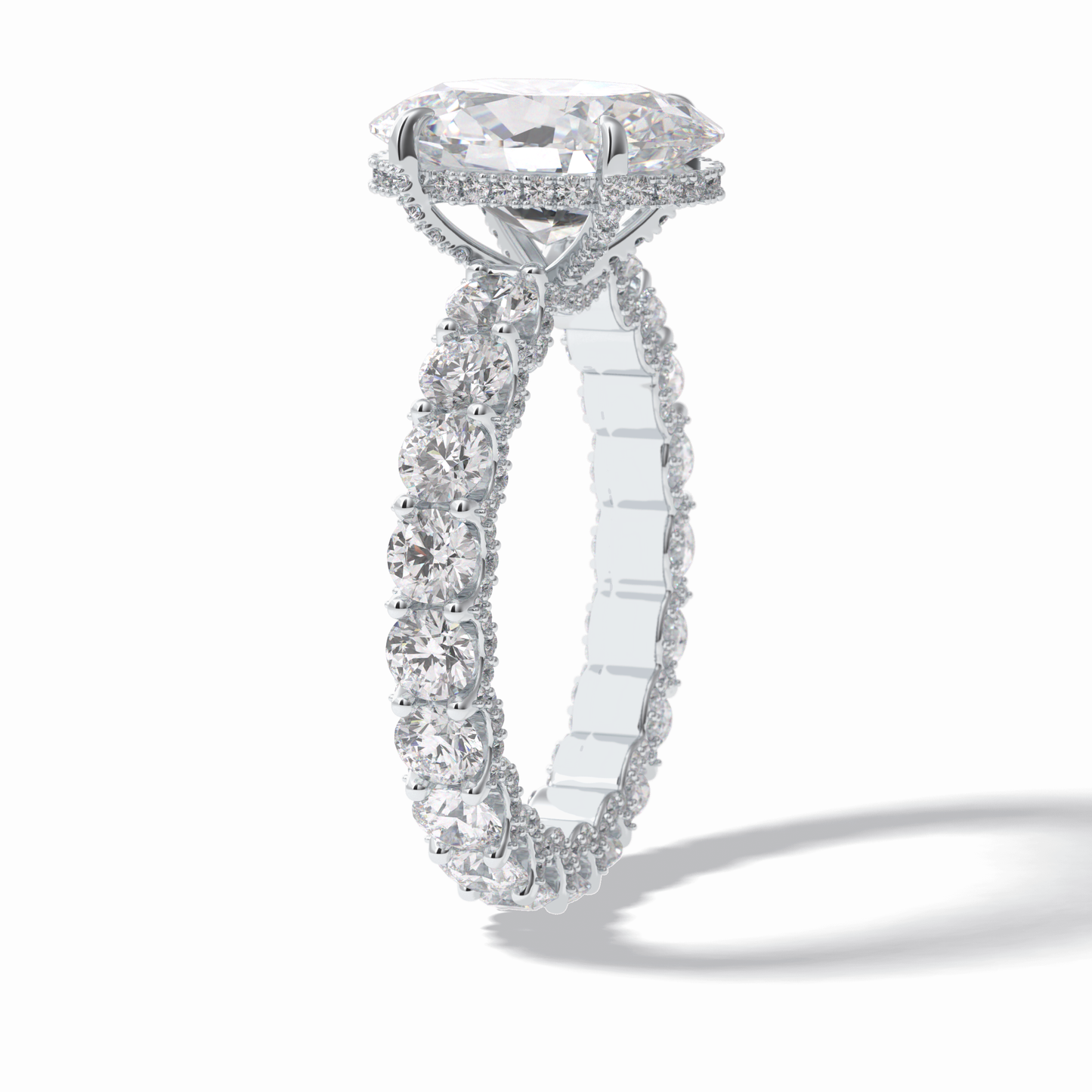3.09 CT Oval Cut Hidden Halo & Pave Style Moissanite Engagement Rings