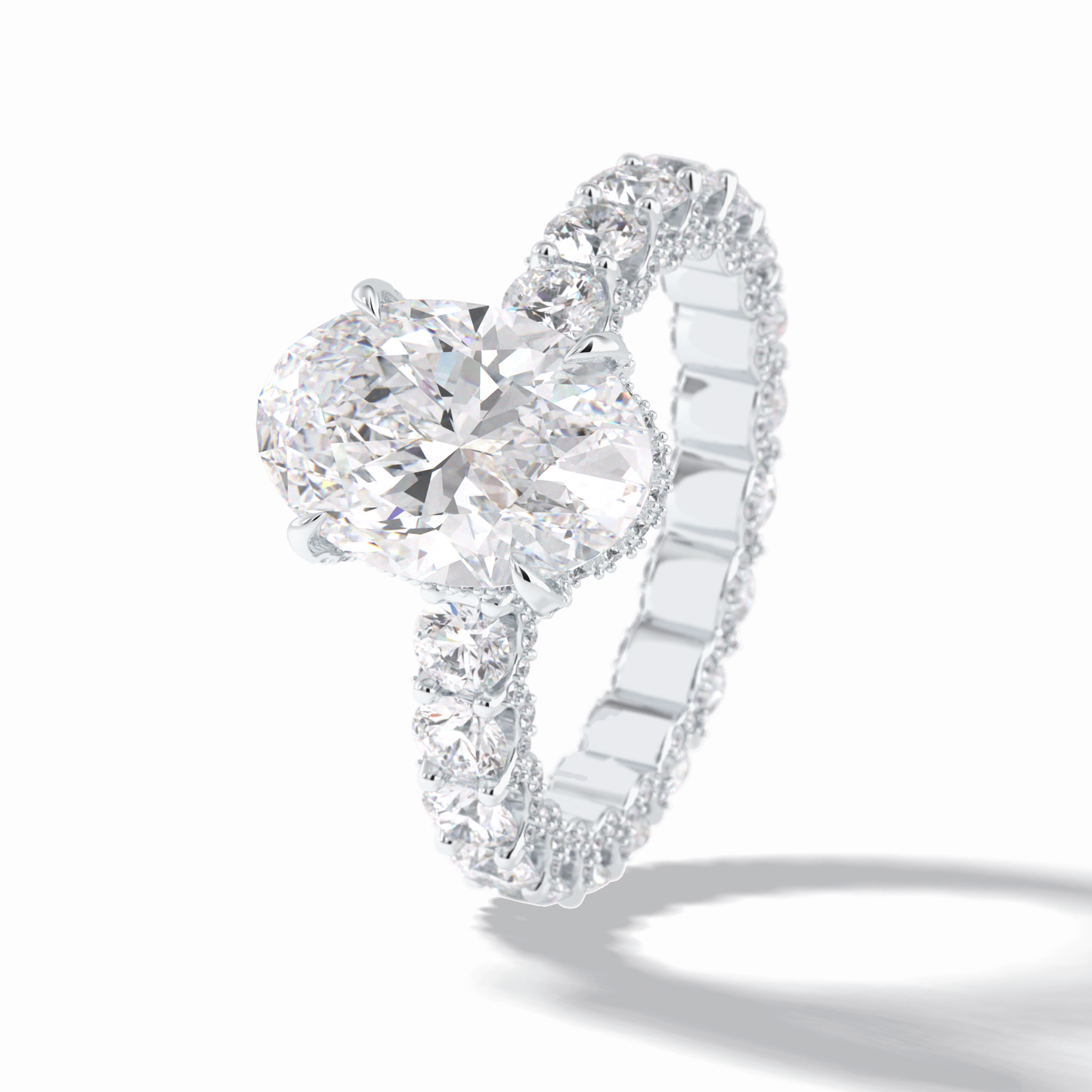 3.09 CT Oval Cut Hidden Halo & Pave Style Moissanite Engagement Rings