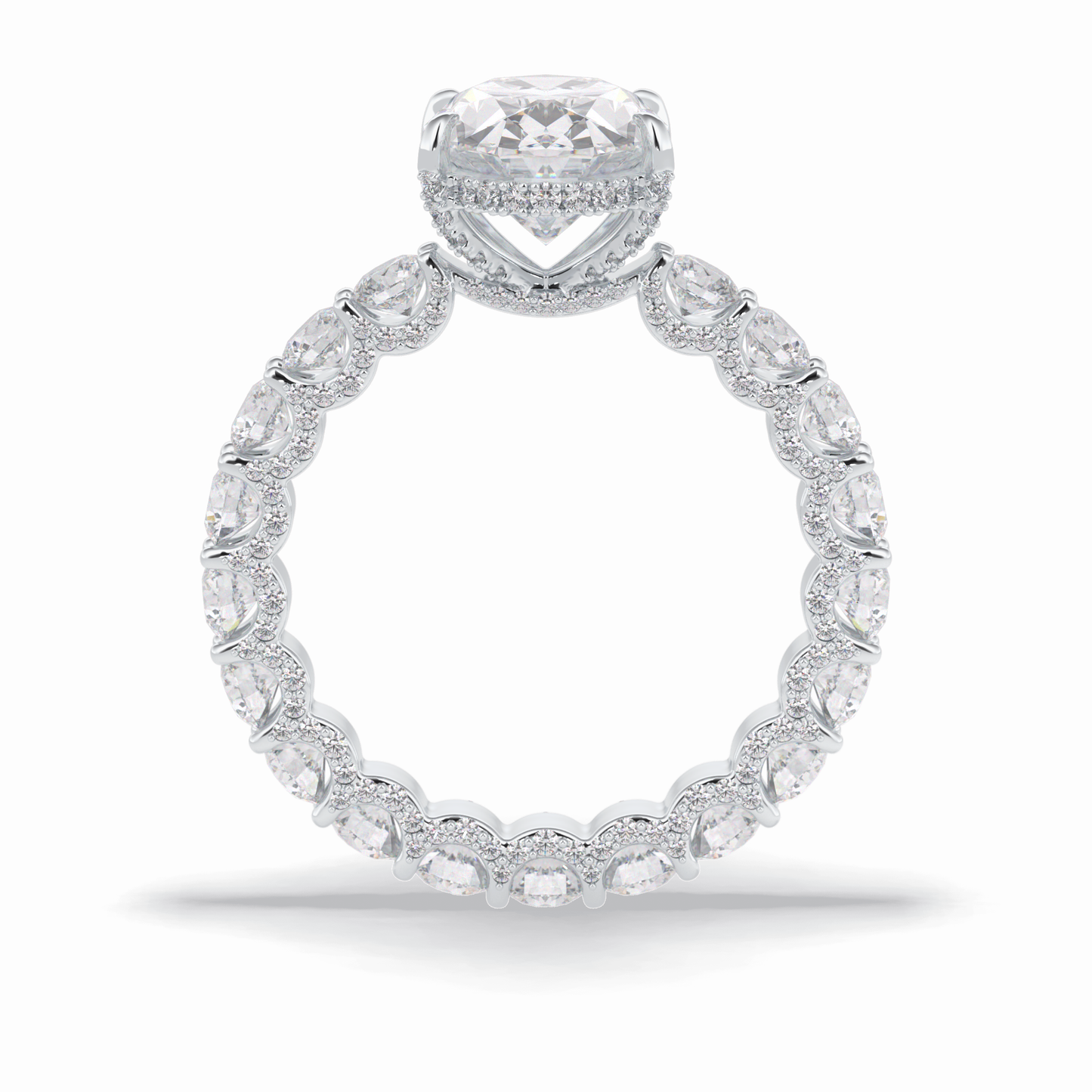3.09 CT Oval Cut Hidden Halo & Pave Style Moissanite Engagement Rings