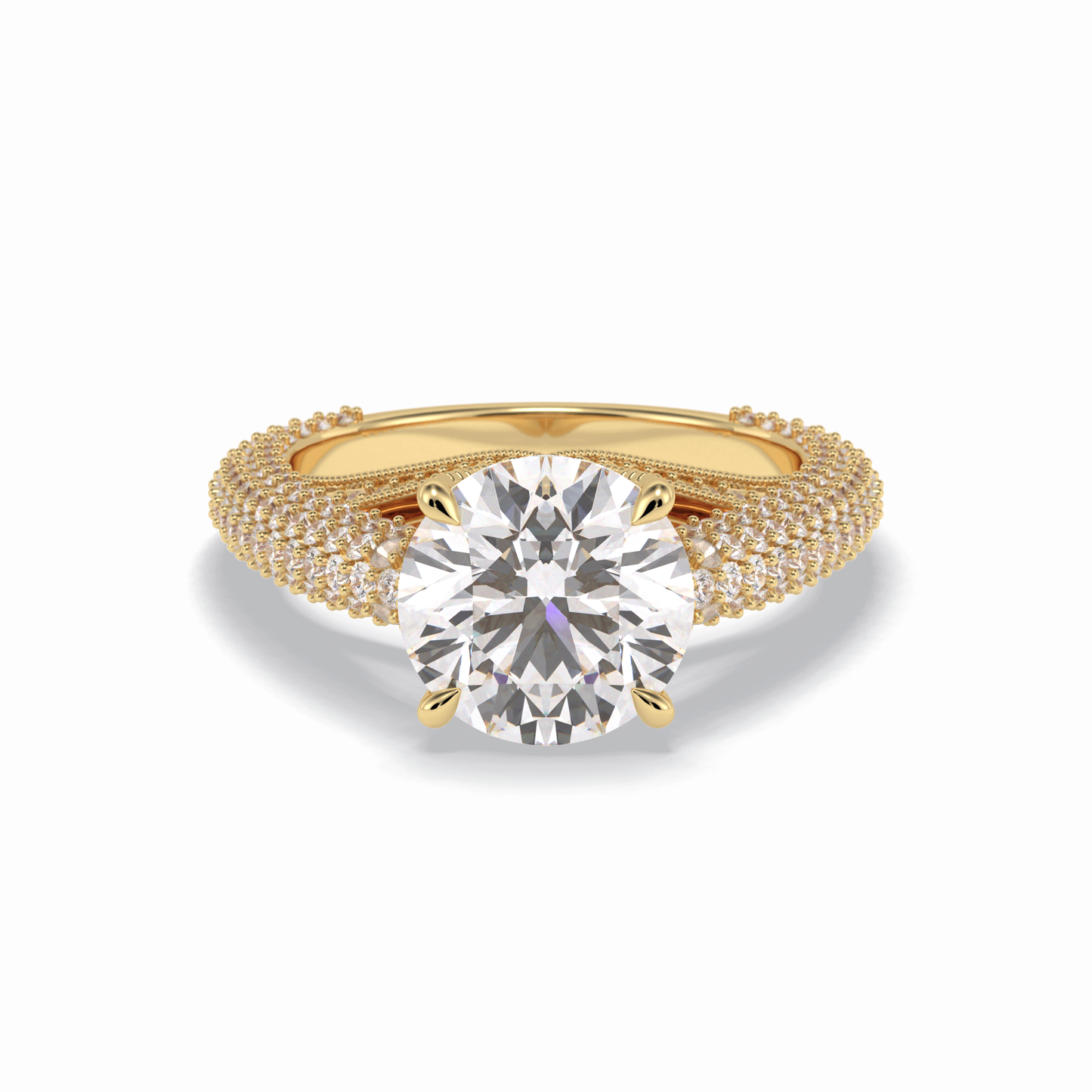 3.0 CT Round Cut Pave Style Moissanite Engagement Rings