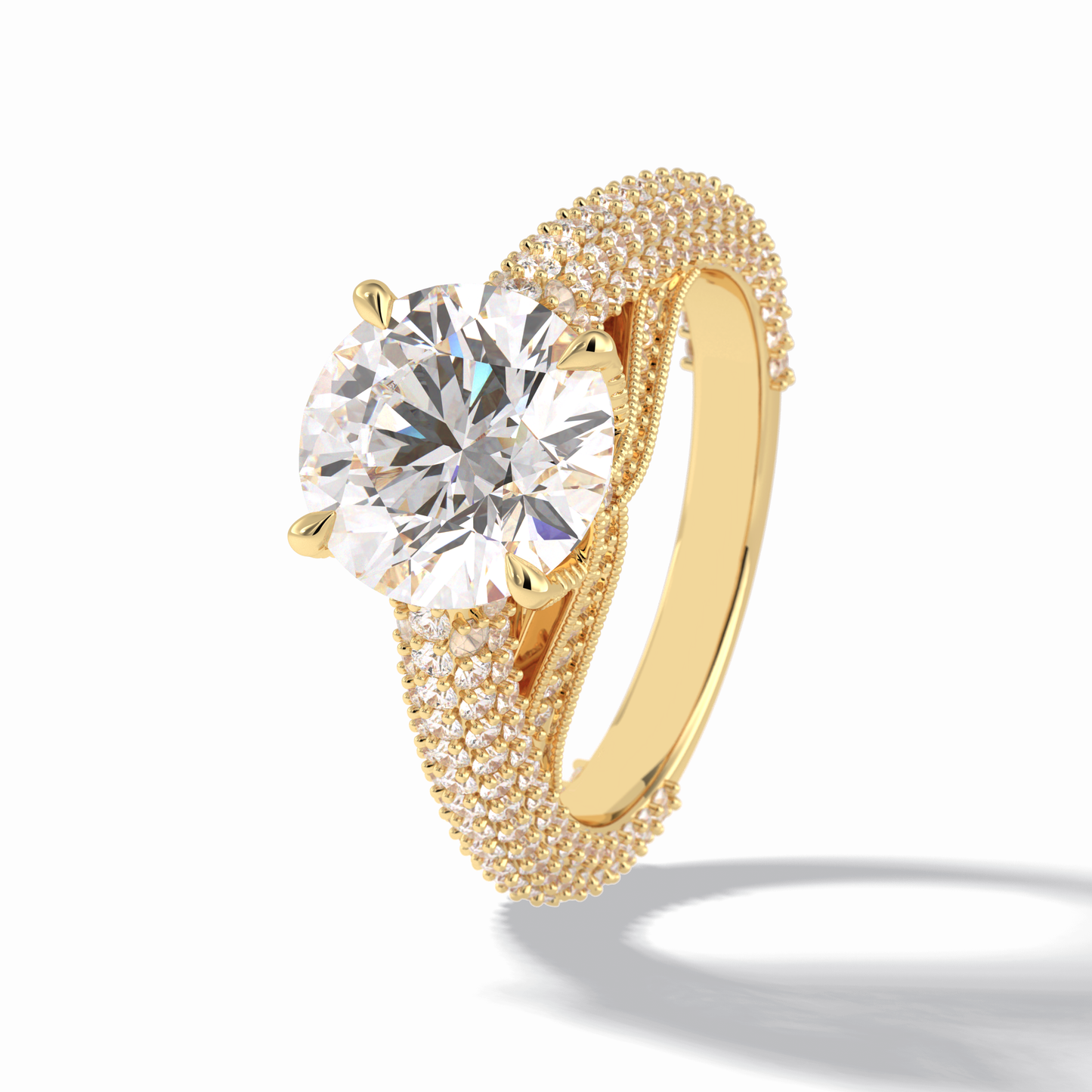 3.0 CT Round Cut Pave Style Moissanite Engagement Rings
