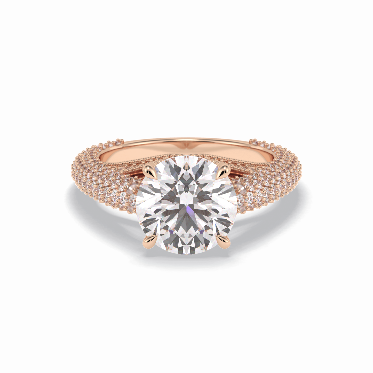 3.0 CT Round Cut Pave Style Moissanite Engagement Rings