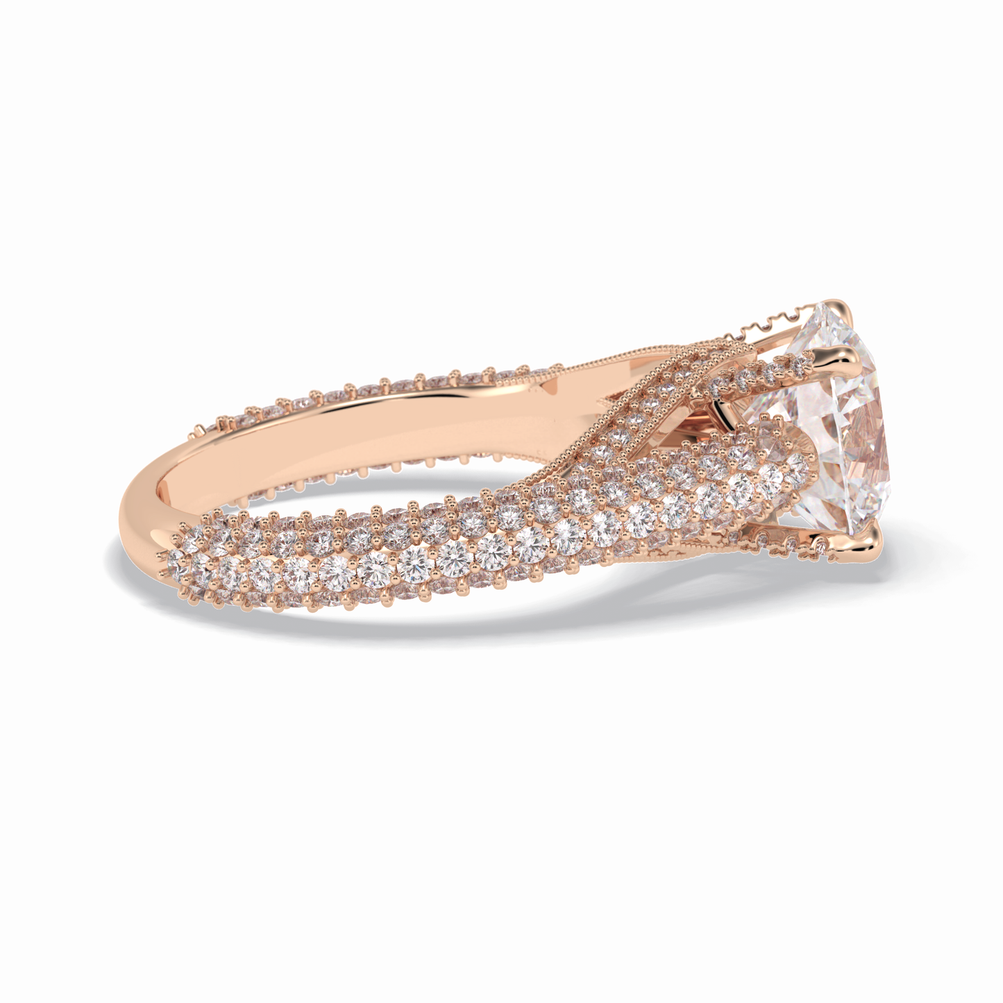 3.0 CT Round Cut Pave Style Moissanite Engagement Rings