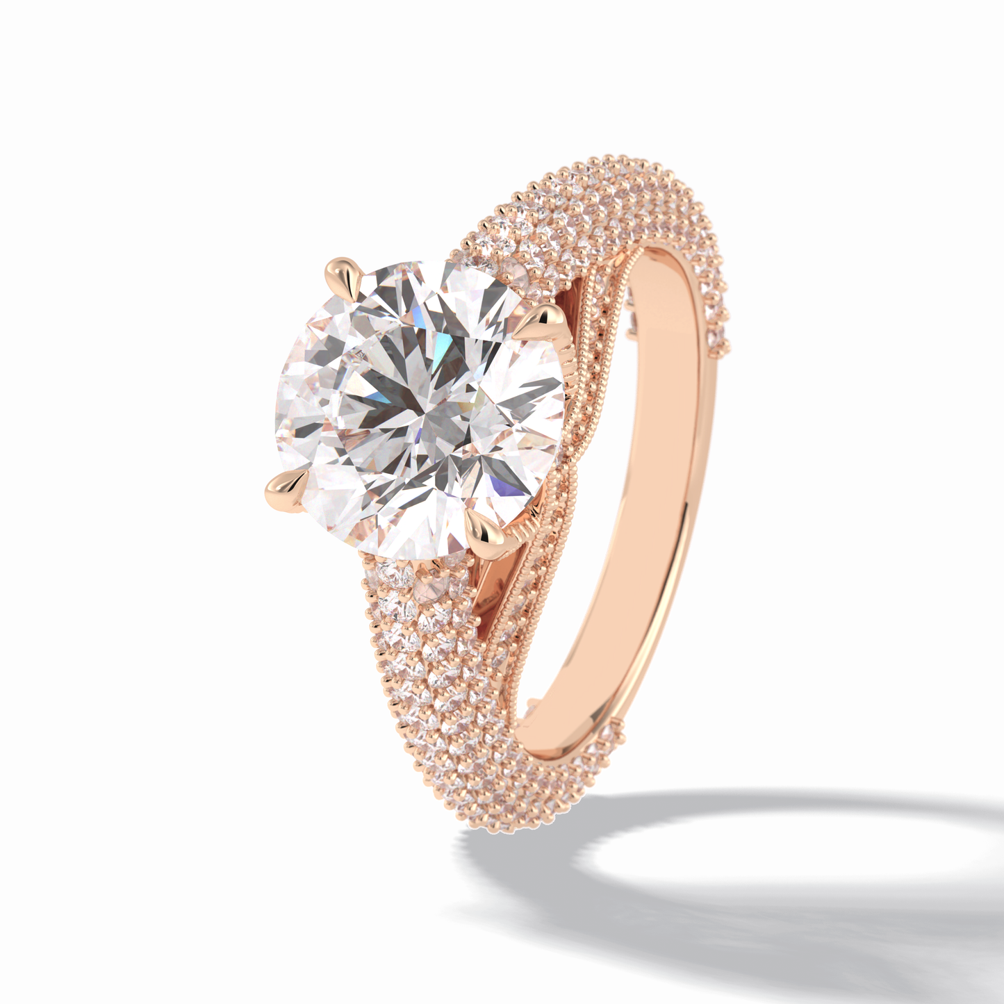 3.0 CT Round Cut Pave Style Moissanite Engagement Rings