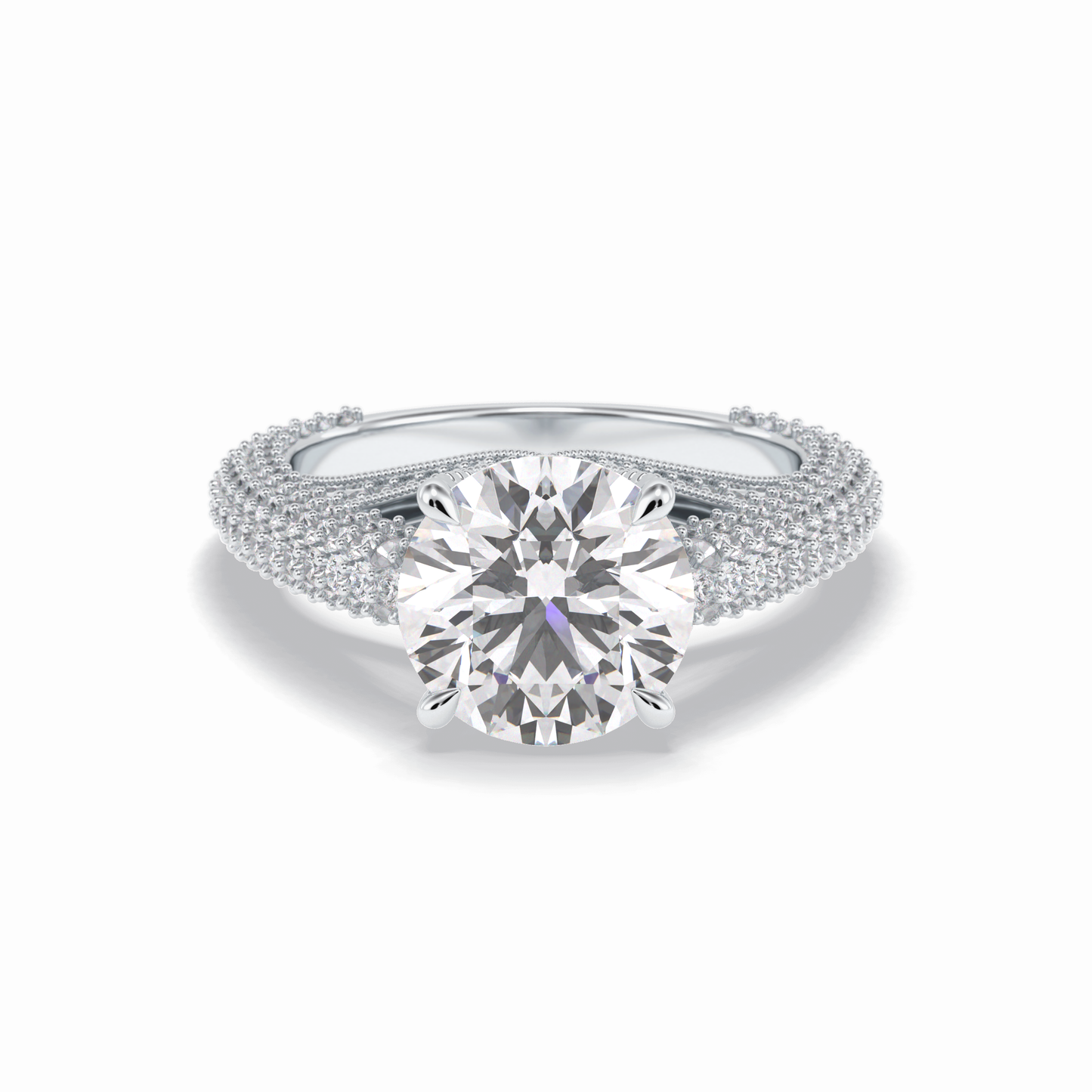 3.0 CT Round Cut Pave Style Moissanite Engagement Rings