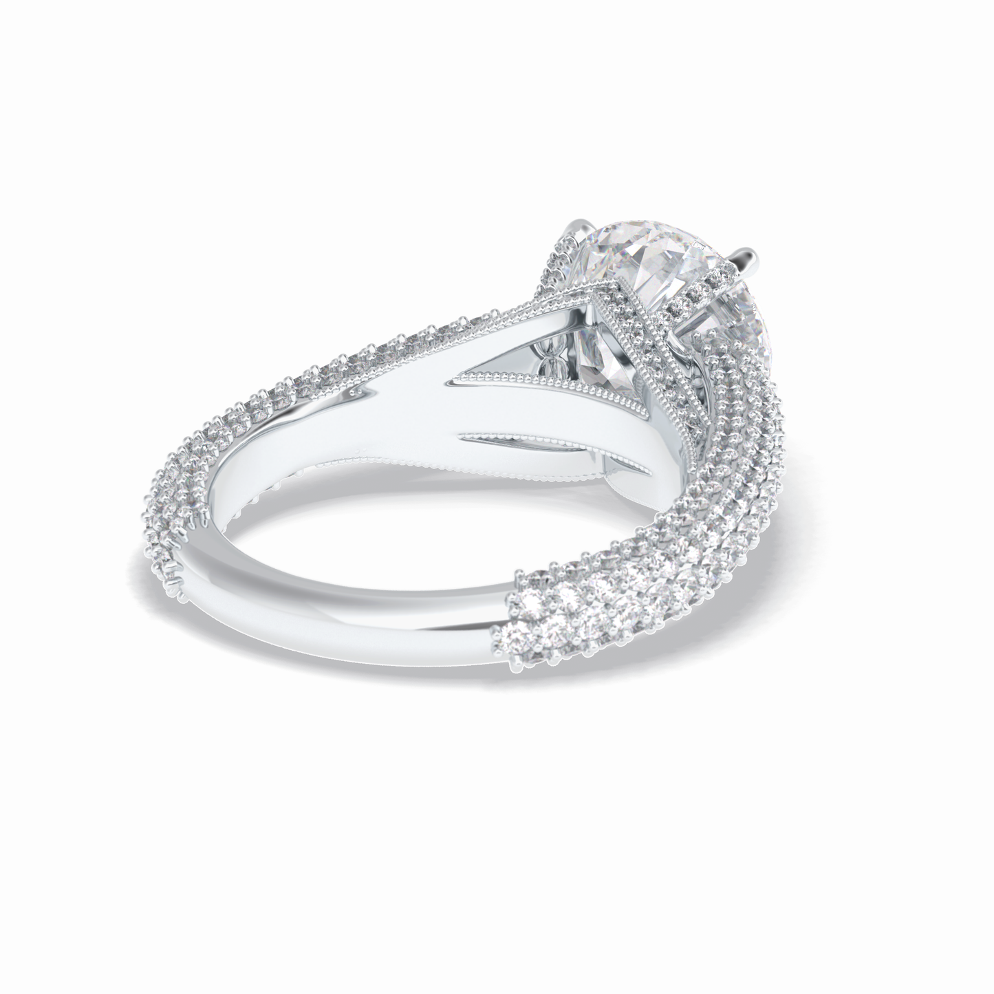 3.0 CT Round Cut Pave Style Moissanite Engagement Rings