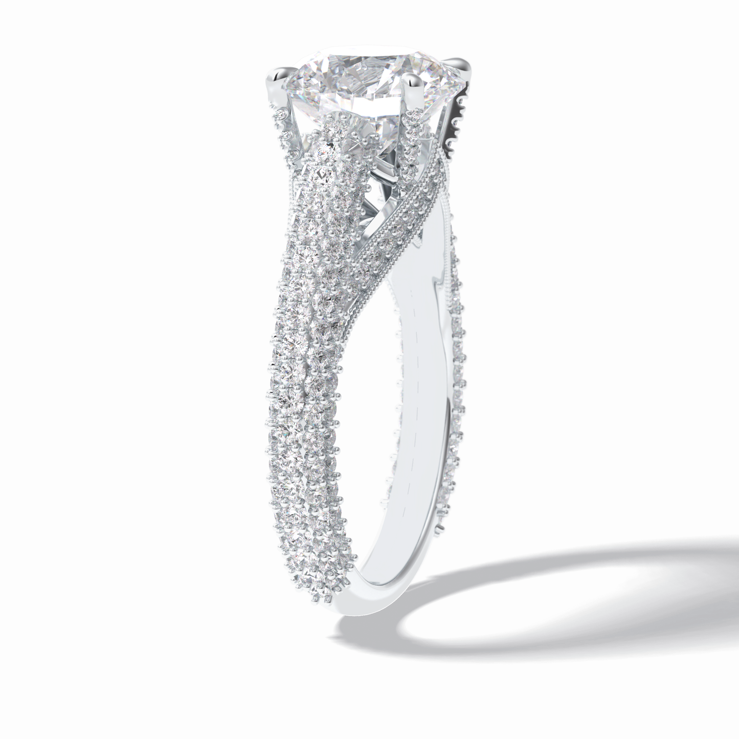 3.0 CT Round Cut Pave Style Moissanite Engagement Rings