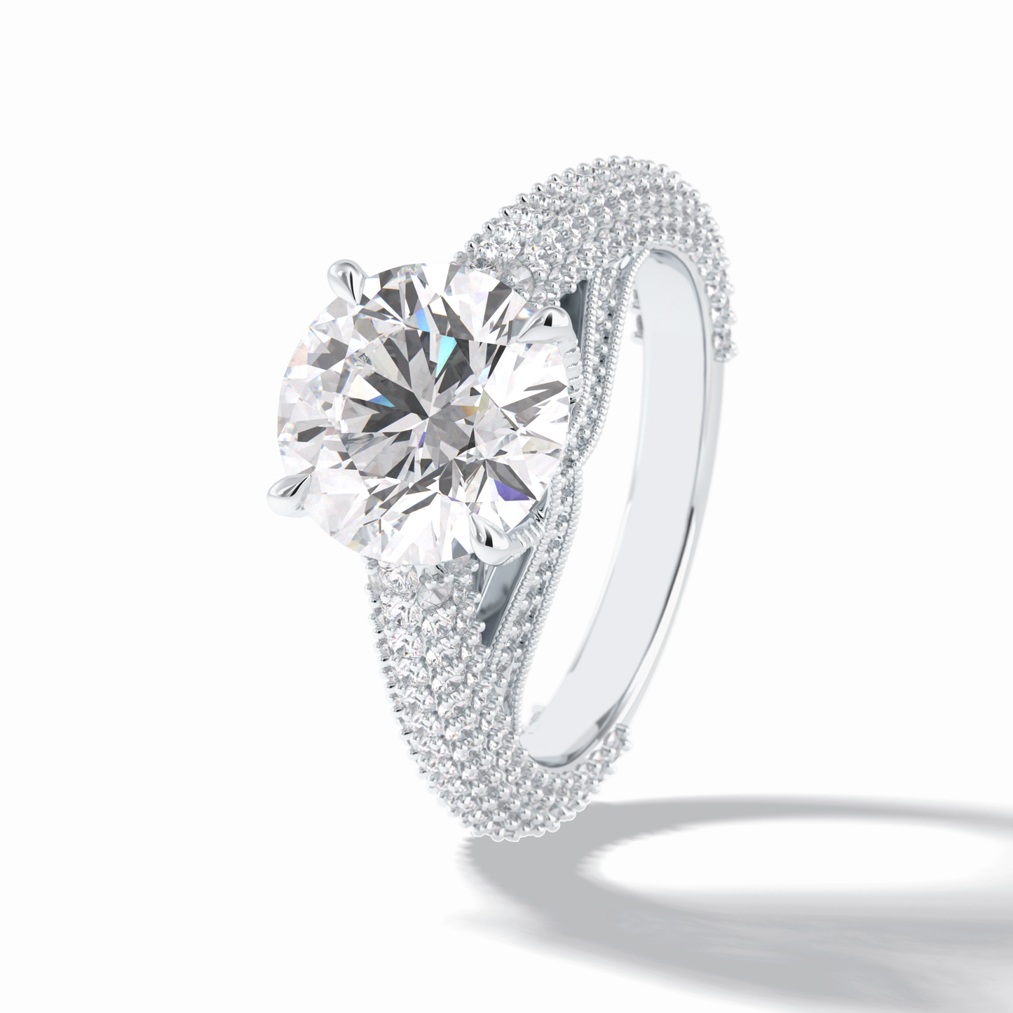 3.0 CT Round Cut Pave Style Moissanite Engagement Rings