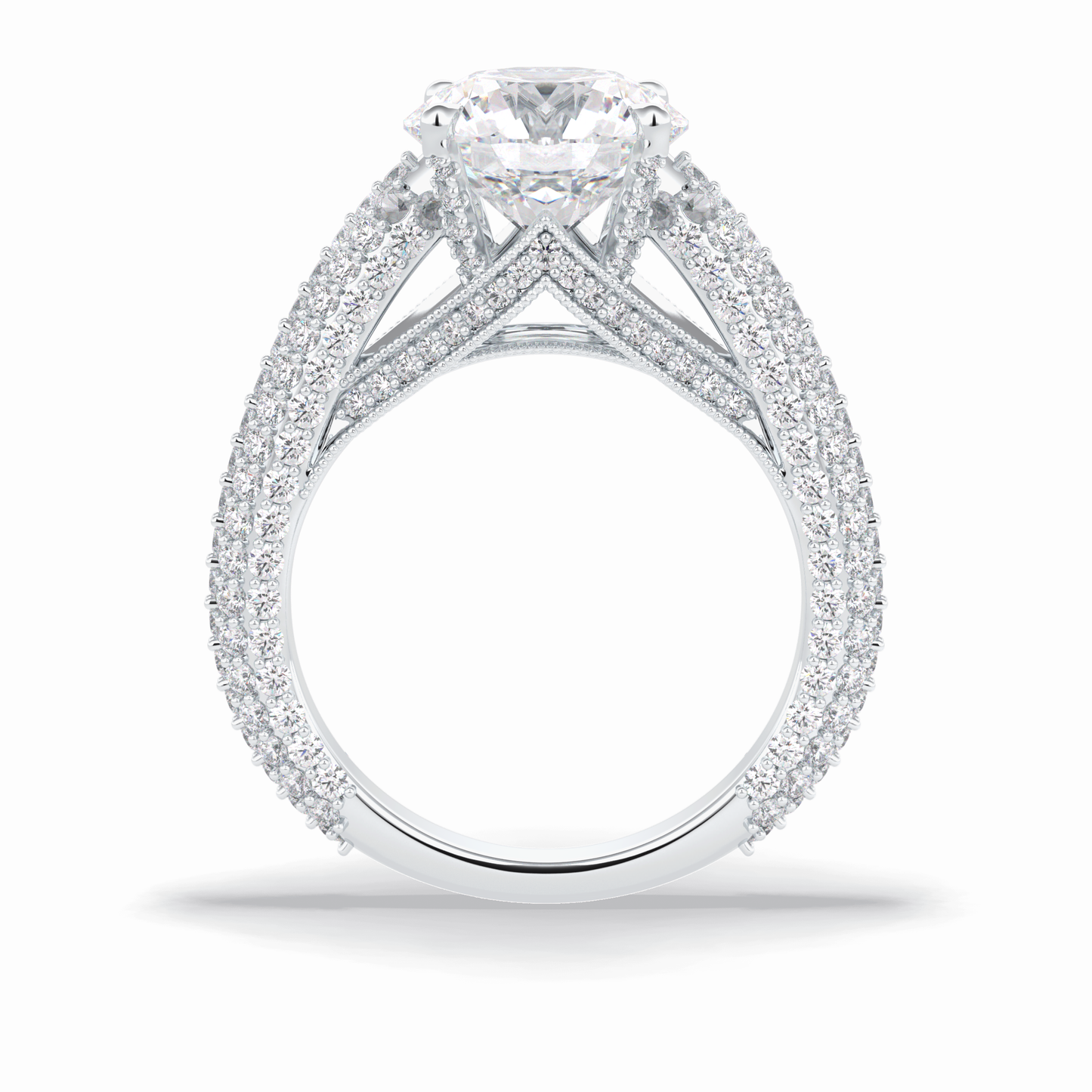 3.0 CT Round Cut Pave Style Moissanite Engagement Rings
