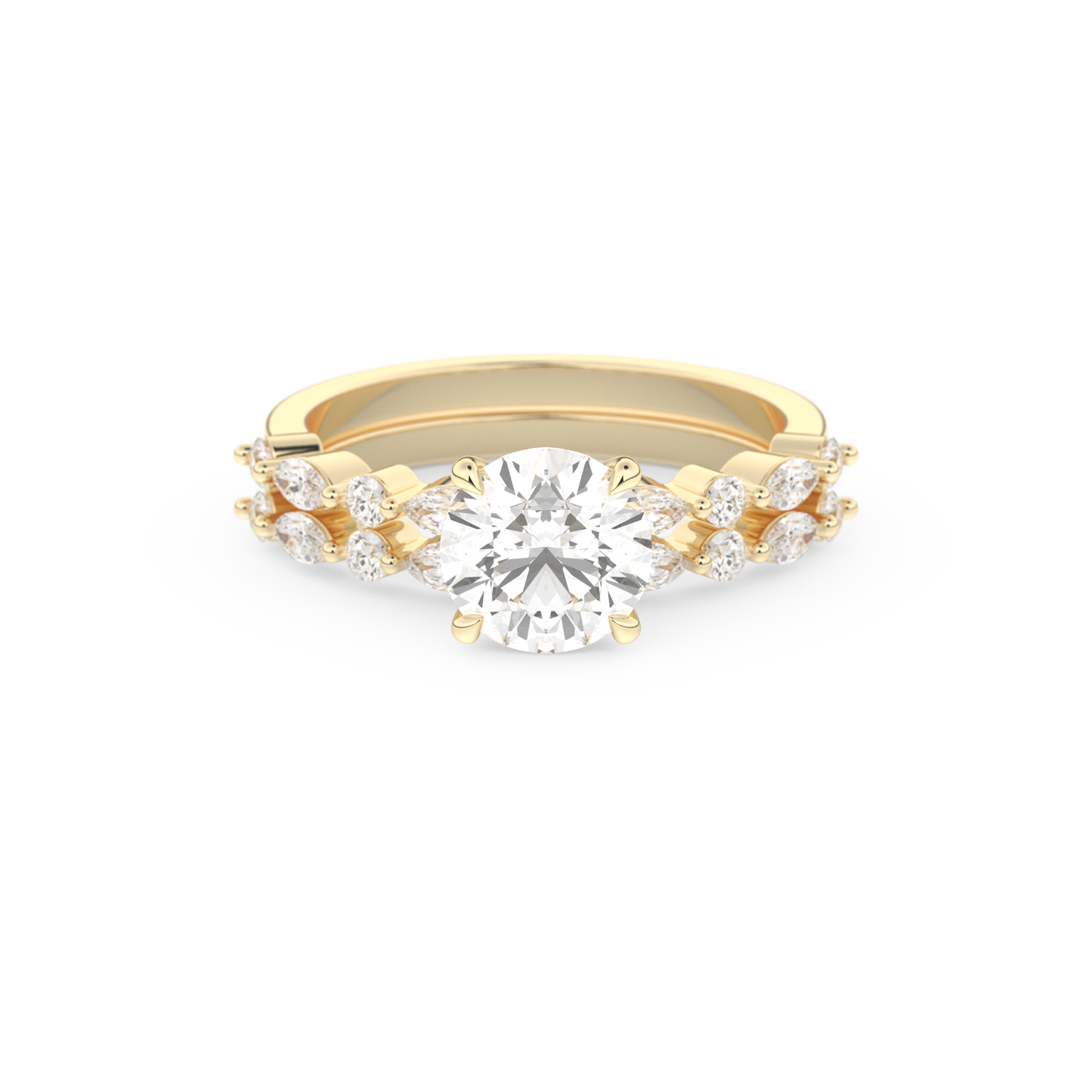 Round Cut Moissanite Bridal Set with Pave Settings– 1.29 CT Center, 0.48 TCW Accents