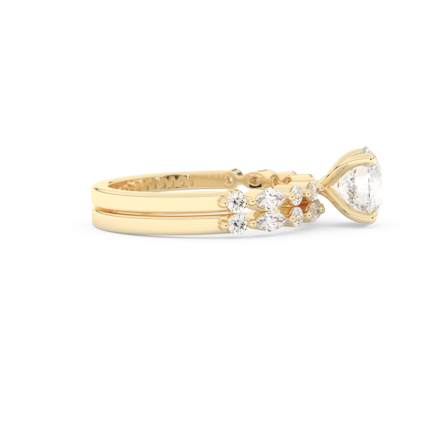 Round Cut Moissanite Bridal Set with Pave Settings– 1.29 CT Center, 0.48 TCW Accents