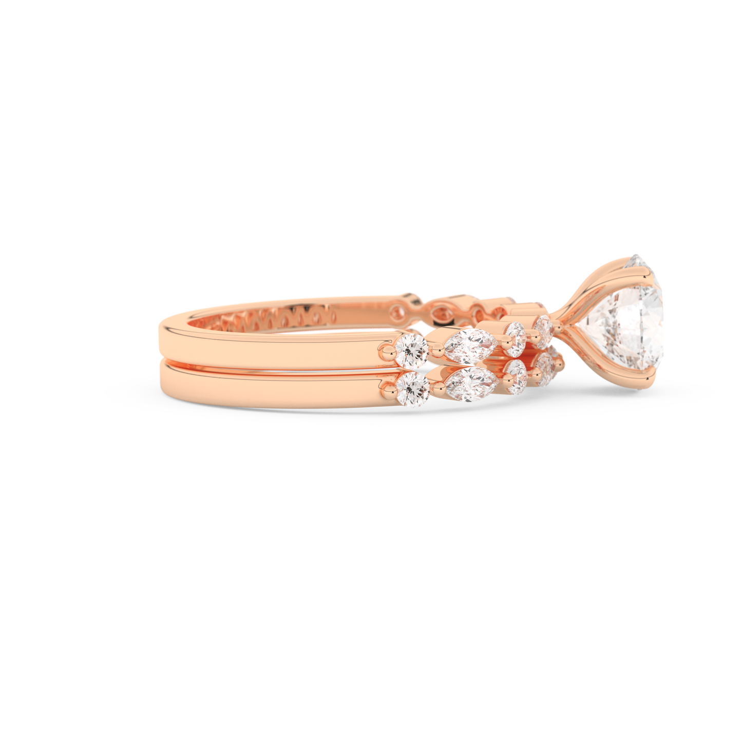 Round Cut Moissanite Bridal Set with Pave Settings– 1.29 CT Center, 0.48 TCW Accents
