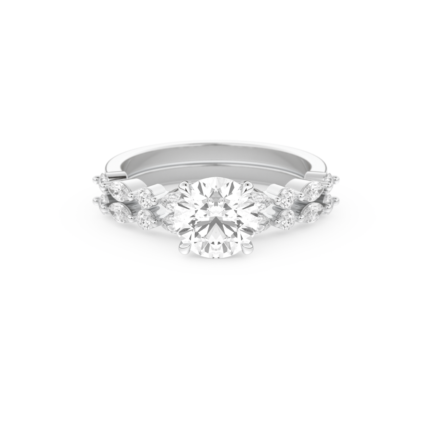 Round Cut Moissanite Bridal Set with Pave Settings– 1.29 CT Center, 0.48 TCW Accents