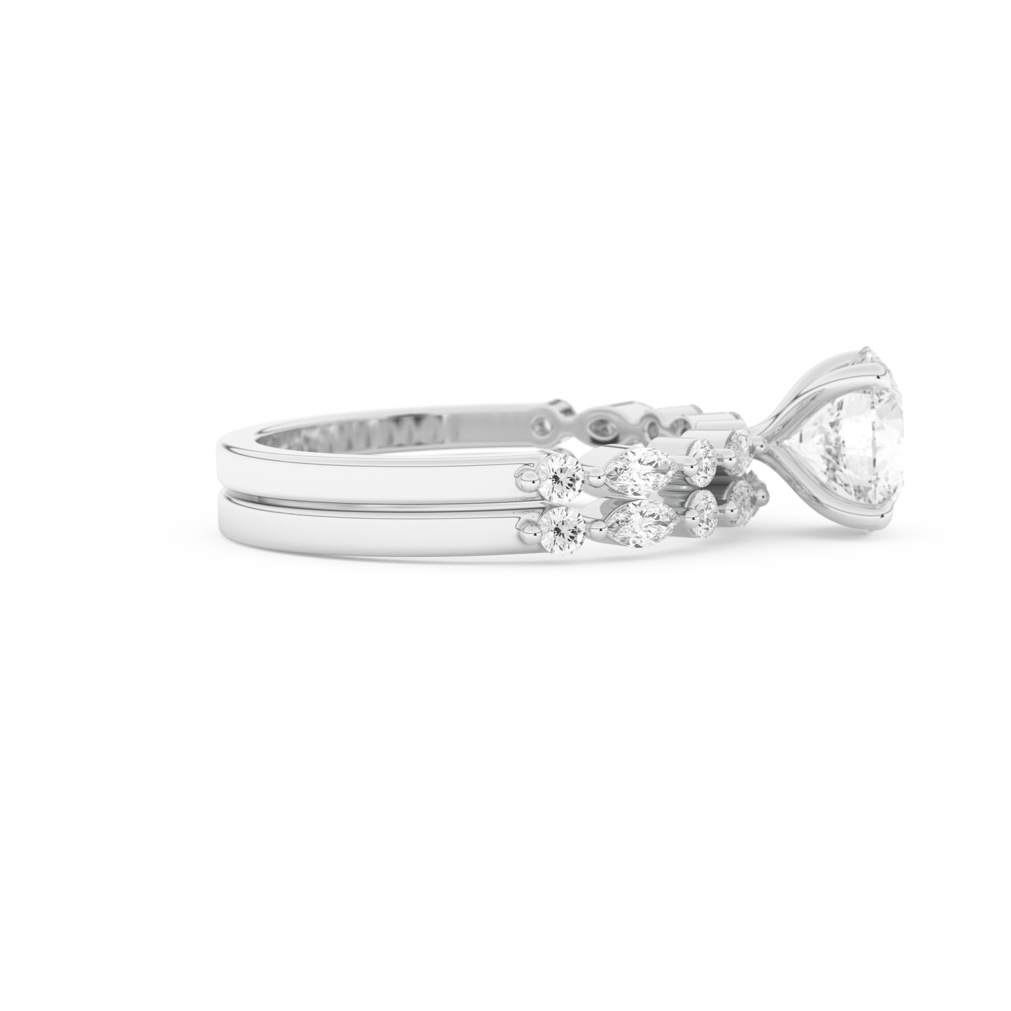 Round Cut Moissanite Bridal Set with Pave Settings– 1.29 CT Center, 0.48 TCW Accents