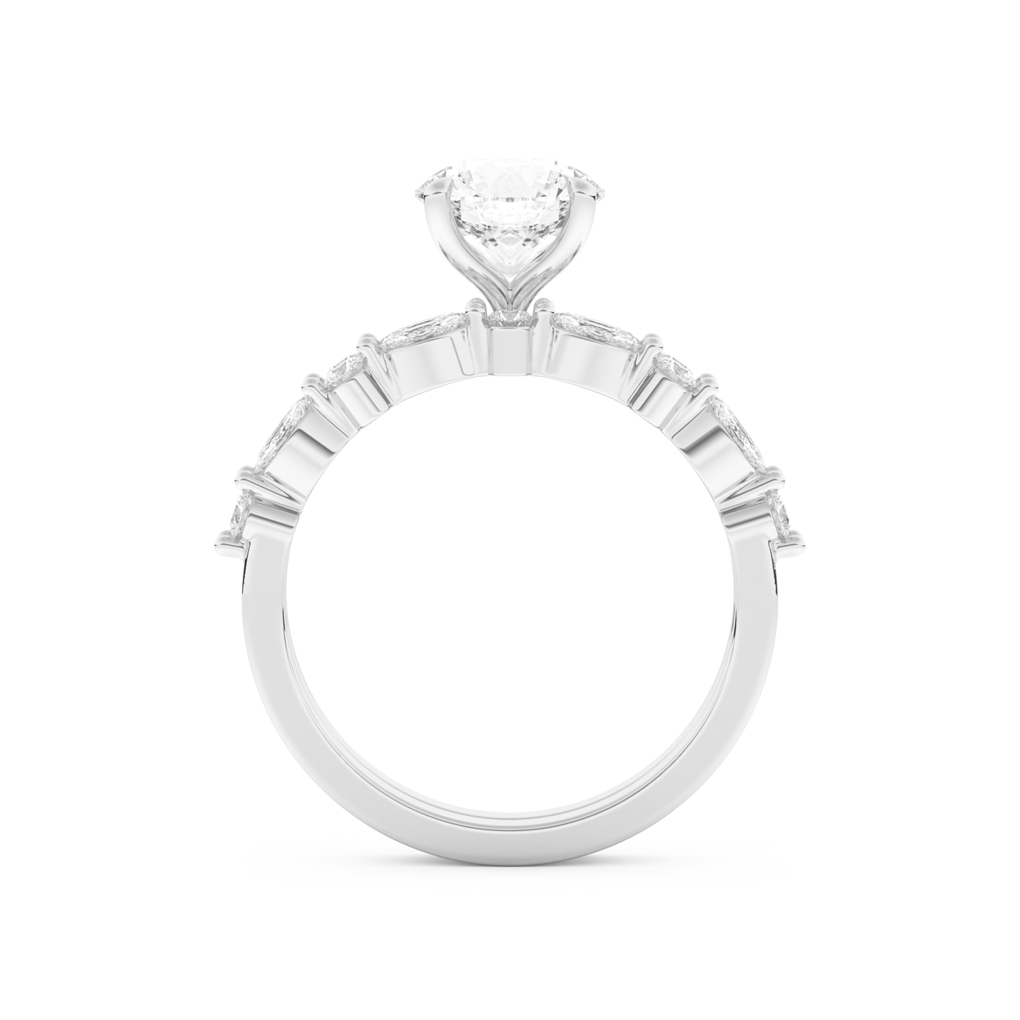 Round Cut Moissanite Bridal Set with Pave Settings– 1.29 CT Center, 0.48 TCW Accents