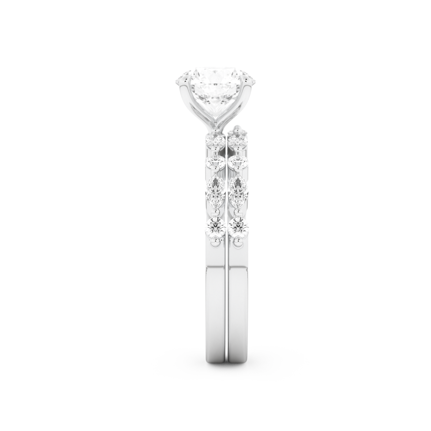 Round Cut Moissanite Bridal Set with Pave Settings– 1.29 CT Center, 0.48 TCW Accents