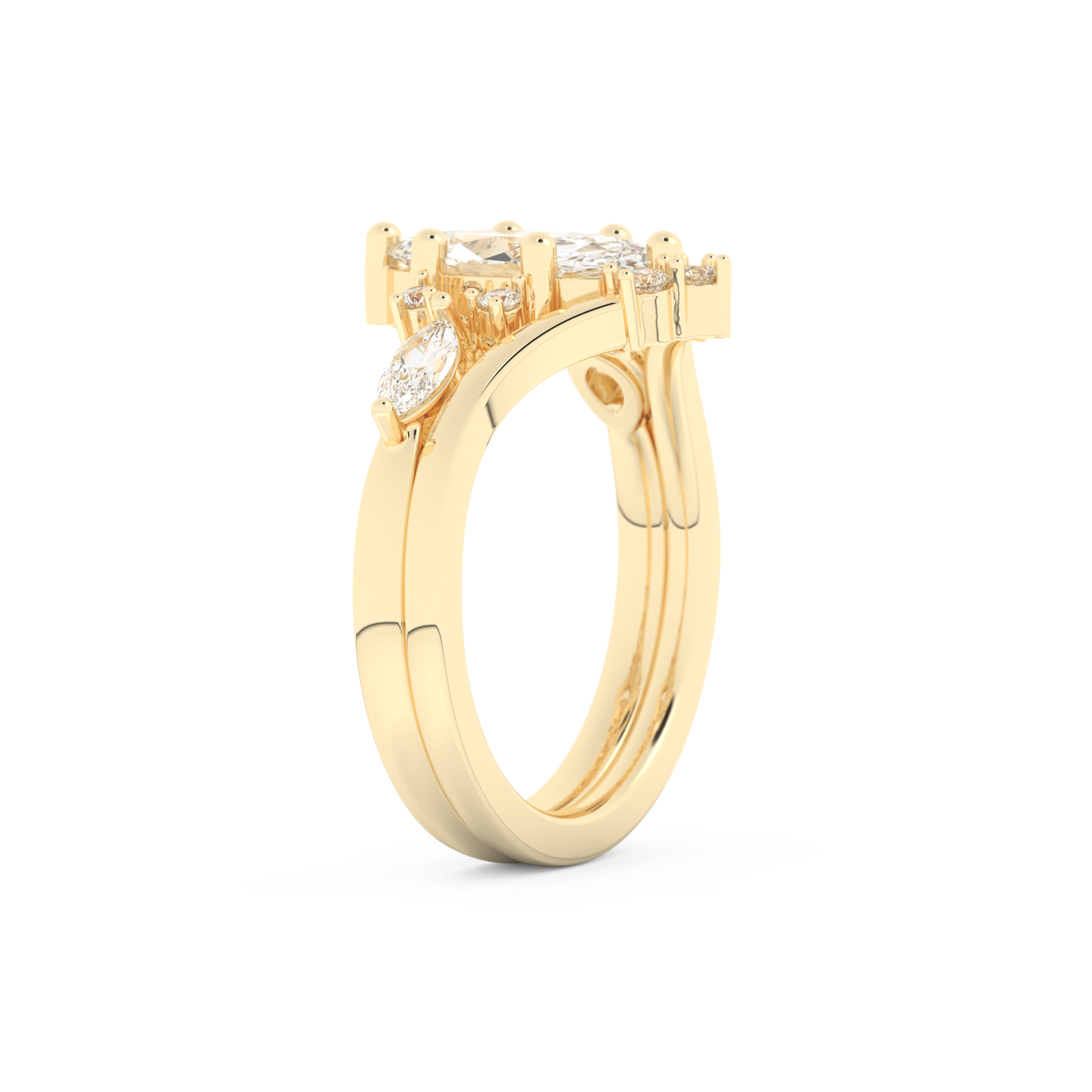 Marquise Cut Moissanite Bridal Set with Solitaire Settings– 1.08 CT Center, 0.32 TCW Accents