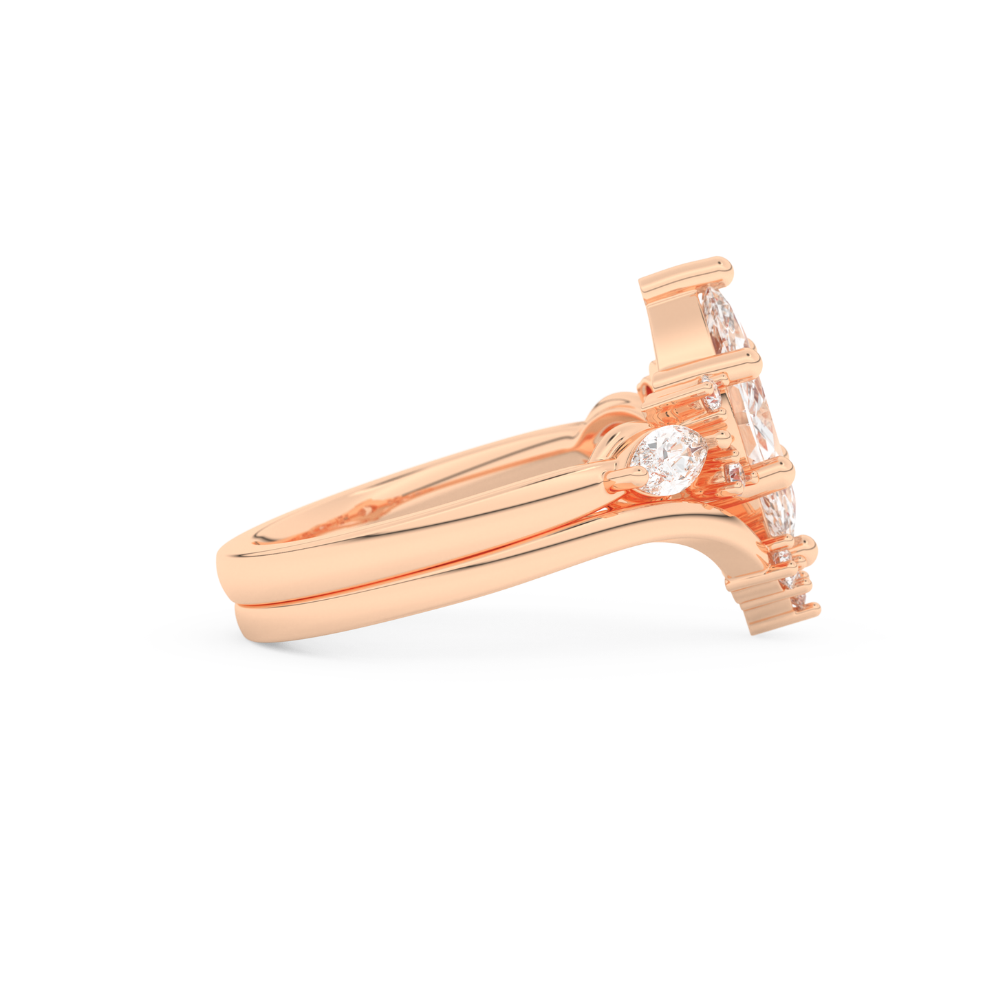 Marquise Cut Moissanite Bridal Set with Solitaire Settings– 1.08 CT Center, 0.32 TCW Accents