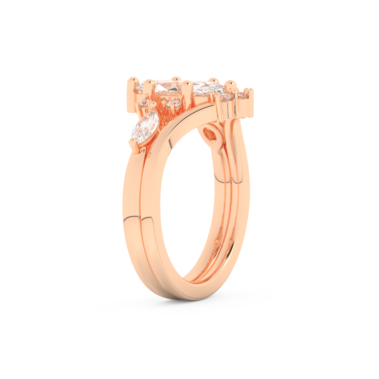 Marquise Cut Moissanite Bridal Set with Solitaire Settings– 1.08 CT Center, 0.32 TCW Accents