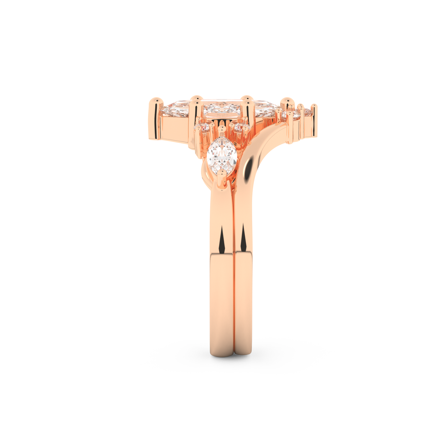 Marquise Cut Moissanite Bridal Set with Solitaire Settings– 1.08 CT Center, 0.32 TCW Accents