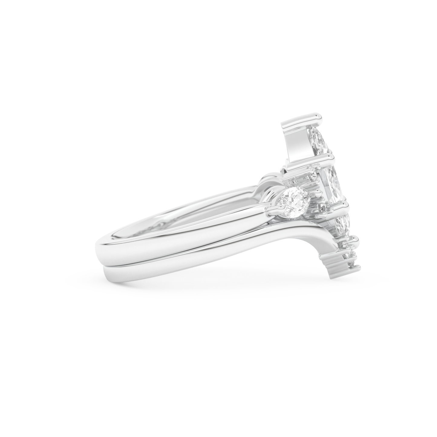 Marquise Cut Moissanite Bridal Set with Solitaire Settings– 1.08 CT Center, 0.32 TCW Accents