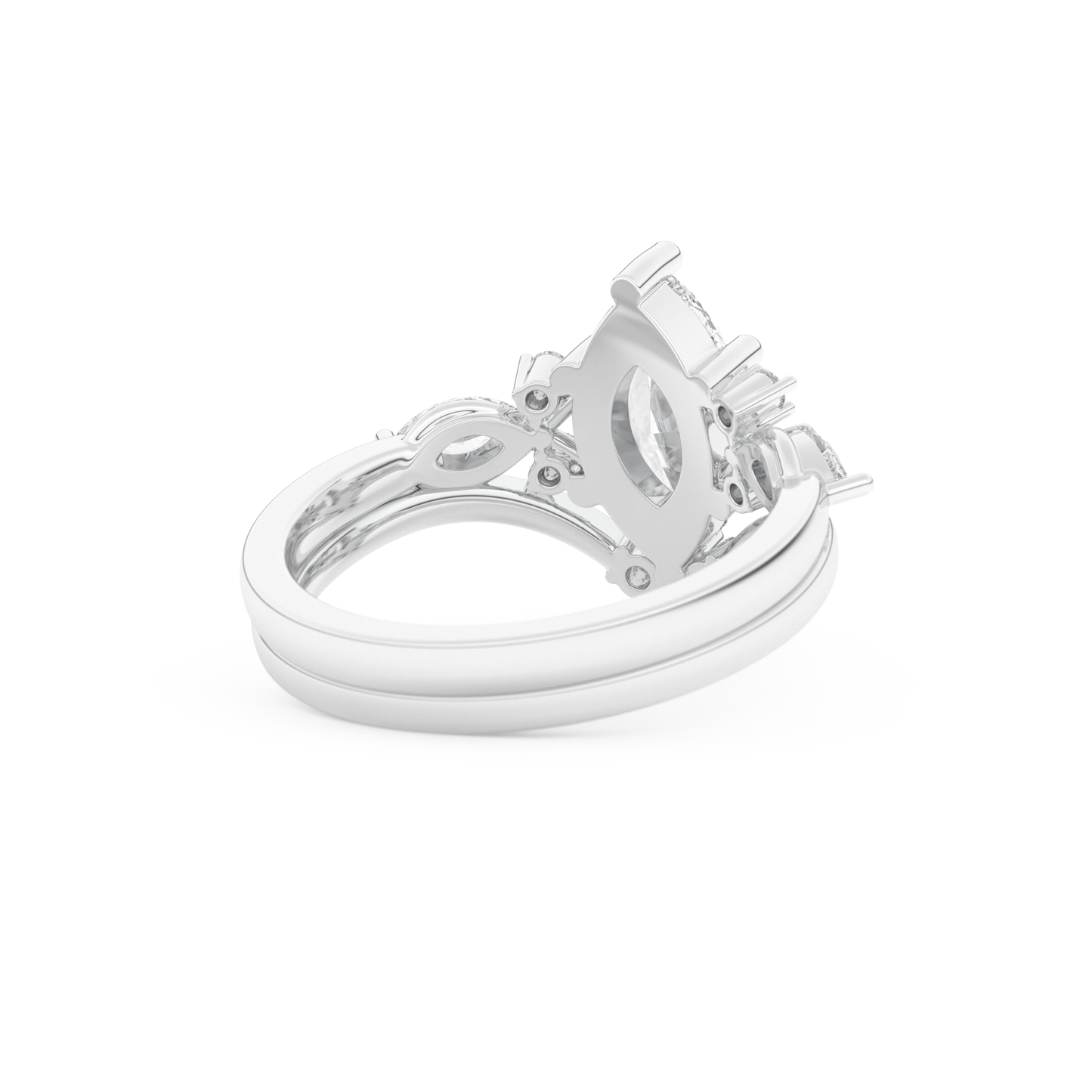 Marquise Cut Moissanite Bridal Set with Solitaire Settings– 1.08 CT Center, 0.32 TCW Accents