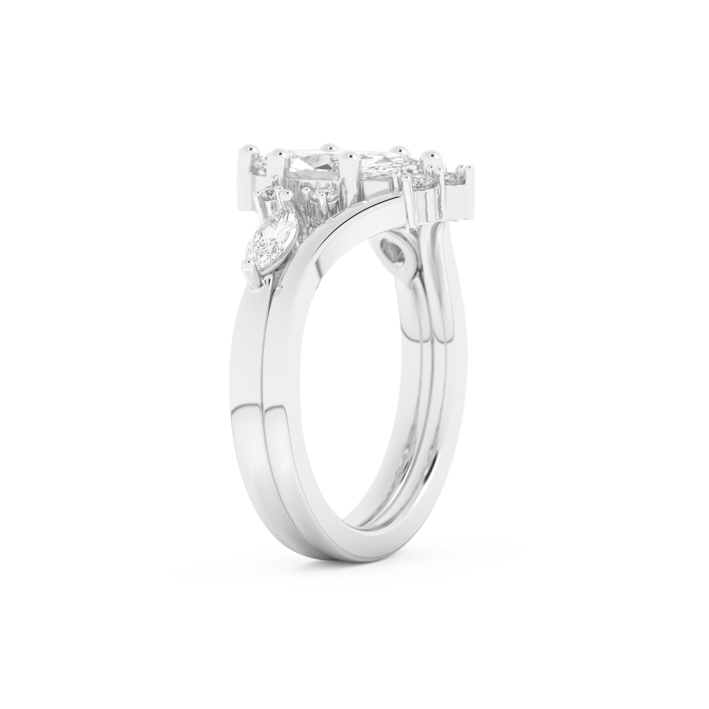 Marquise Cut Moissanite Bridal Set with Solitaire Settings– 1.08 CT Center, 0.32 TCW Accents