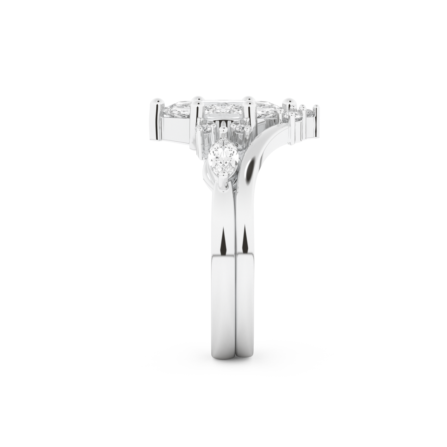 Marquise Cut Moissanite Bridal Set with Solitaire Settings– 1.08 CT Center, 0.32 TCW Accents