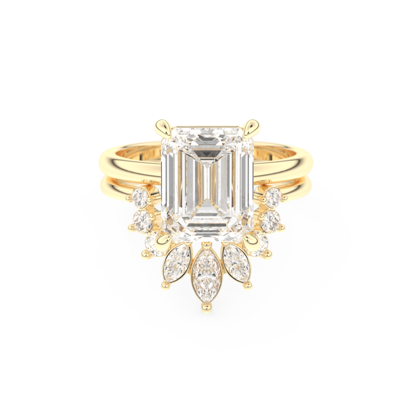 Emerald Cut Moissanite Bridal Set with Solitaire Settings– 3.71 CT Center, 0.41 TCW Accents
