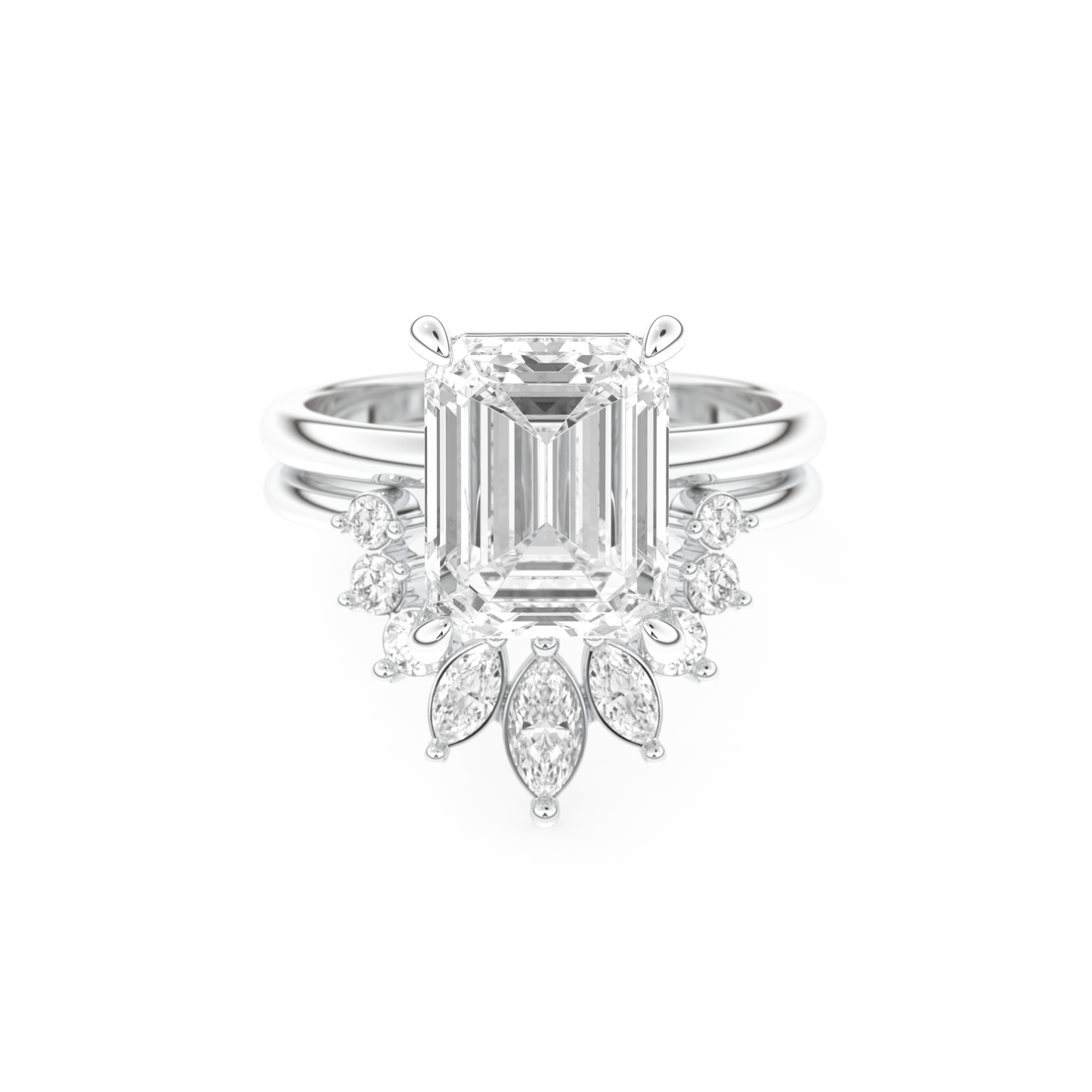 Emerald Cut Moissanite Bridal Set with Solitaire Settings– 3.71 CT Center, 0.41 TCW Accents
