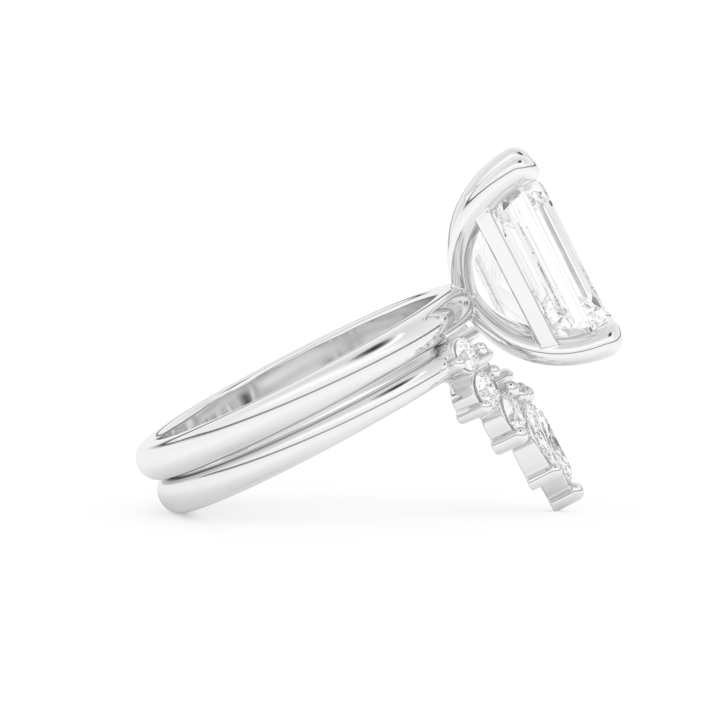 Emerald Cut Moissanite Bridal Set with Solitaire Settings– 3.71 CT Center, 0.41 TCW Accents