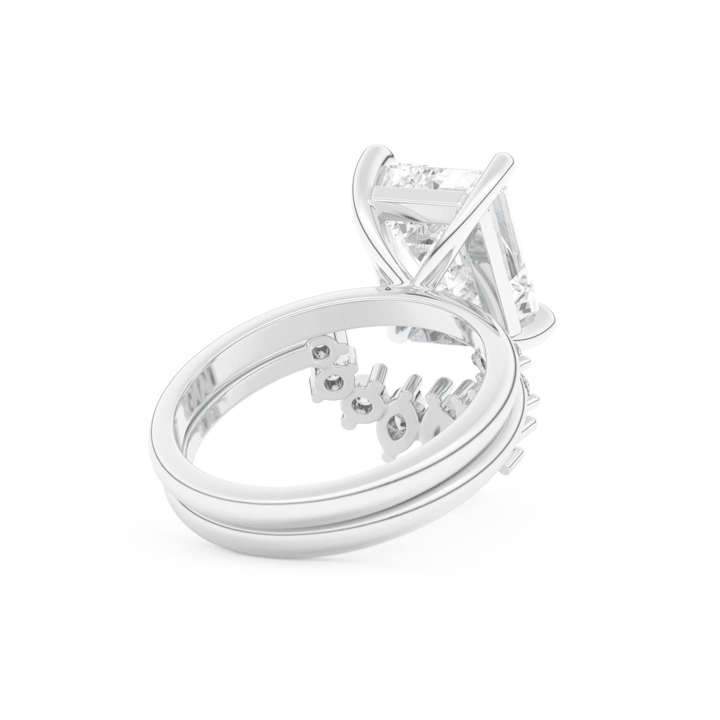 Emerald Cut Moissanite Bridal Set with Solitaire Settings– 3.71 CT Center, 0.41 TCW Accents