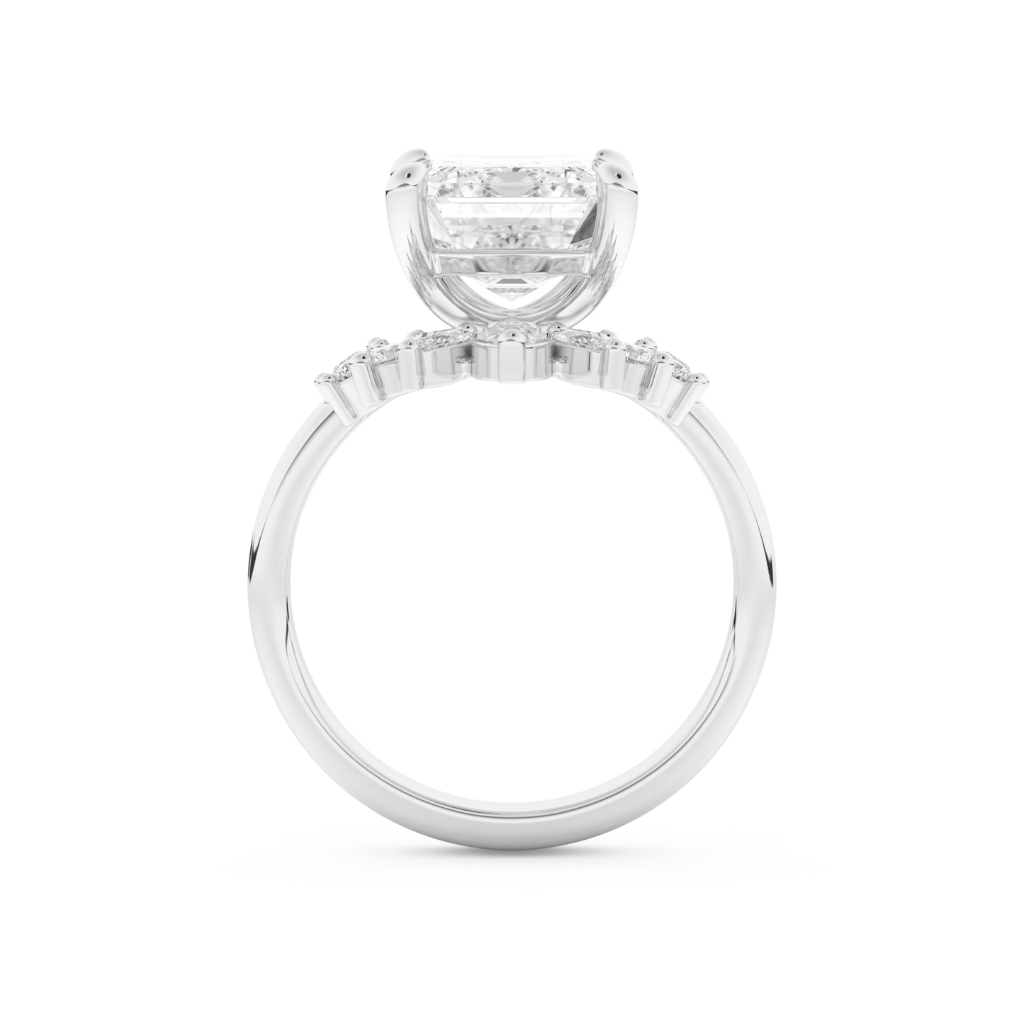 Emerald Cut Moissanite Bridal Set with Solitaire Settings– 3.71 CT Center, 0.41 TCW Accents