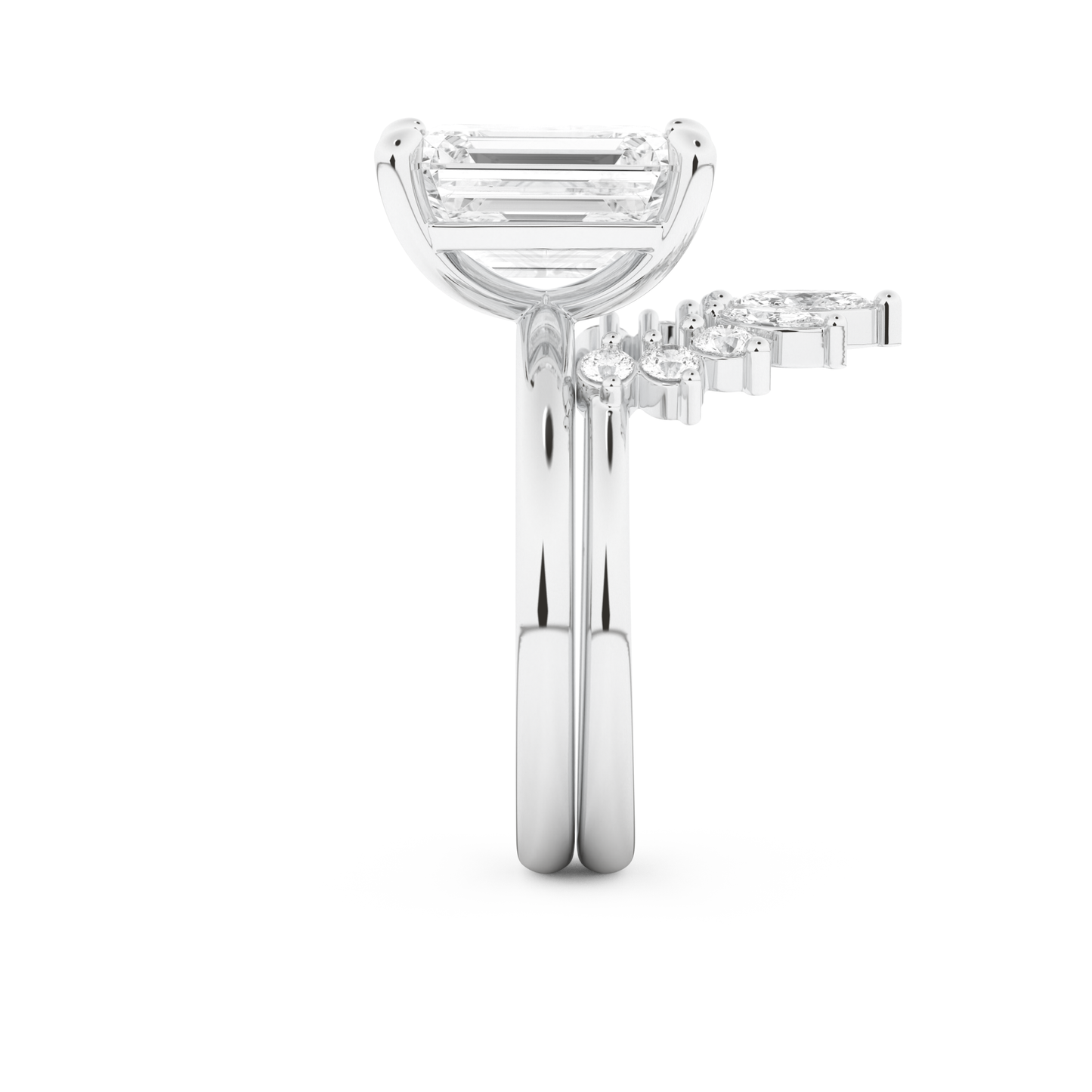 Emerald Cut Moissanite Bridal Set with Solitaire Settings– 3.71 CT Center, 0.41 TCW Accents