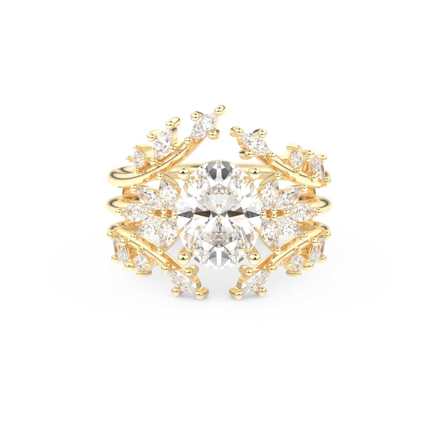 Oval Cut Moissanite Bridal Set with Cluster Settings– 1.67 CT Center, 0.45 TCW Accents