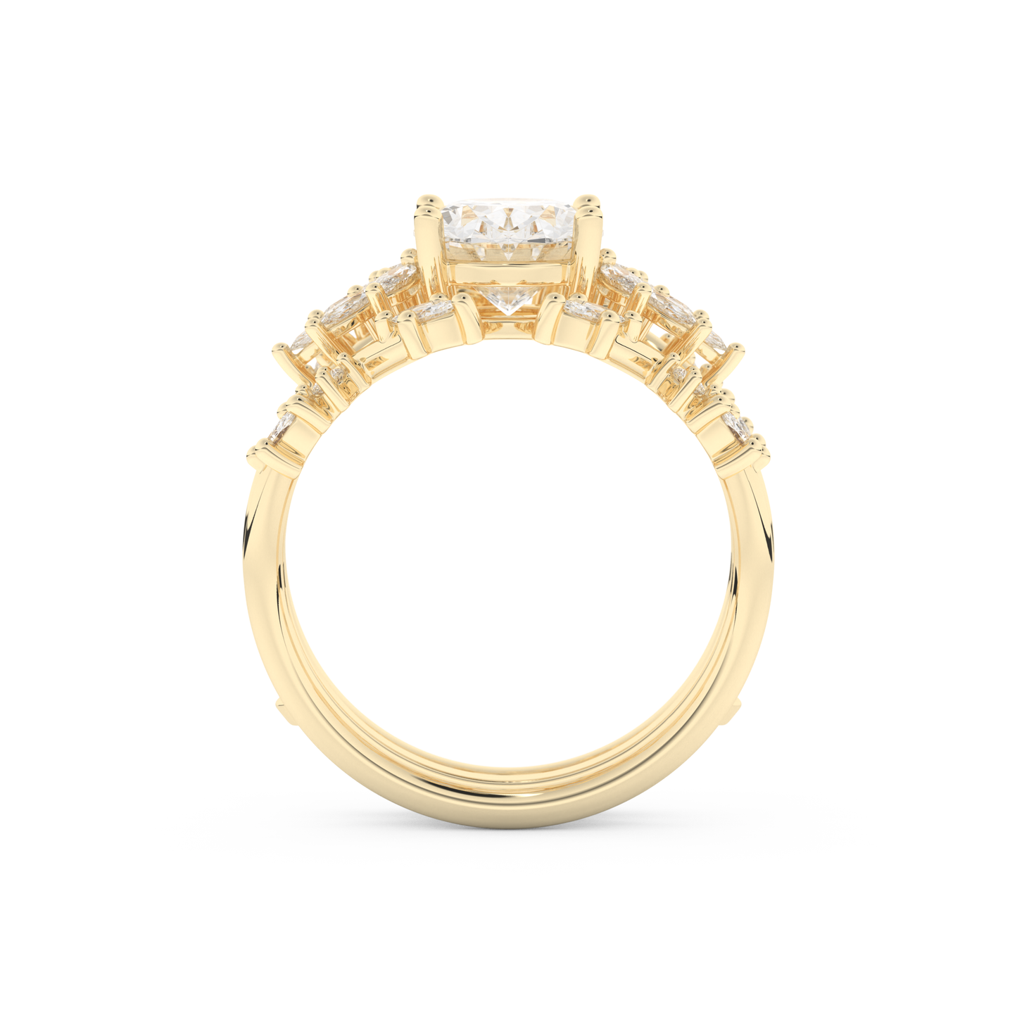Oval Cut Moissanite Bridal Set with Cluster Settings– 1.67 CT Center, 0.45 TCW Accents