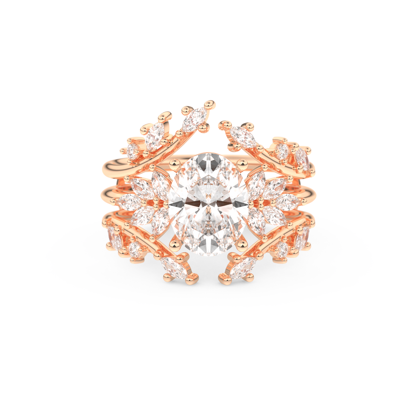 Oval Cut Moissanite Bridal Set with Cluster Settings– 1.67 CT Center, 0.45 TCW Accents