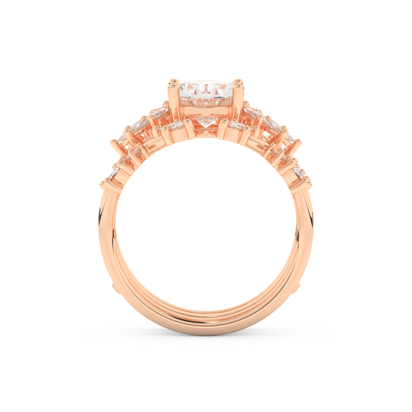 Oval Cut Moissanite Bridal Set with Cluster Settings– 1.67 CT Center, 0.45 TCW Accents