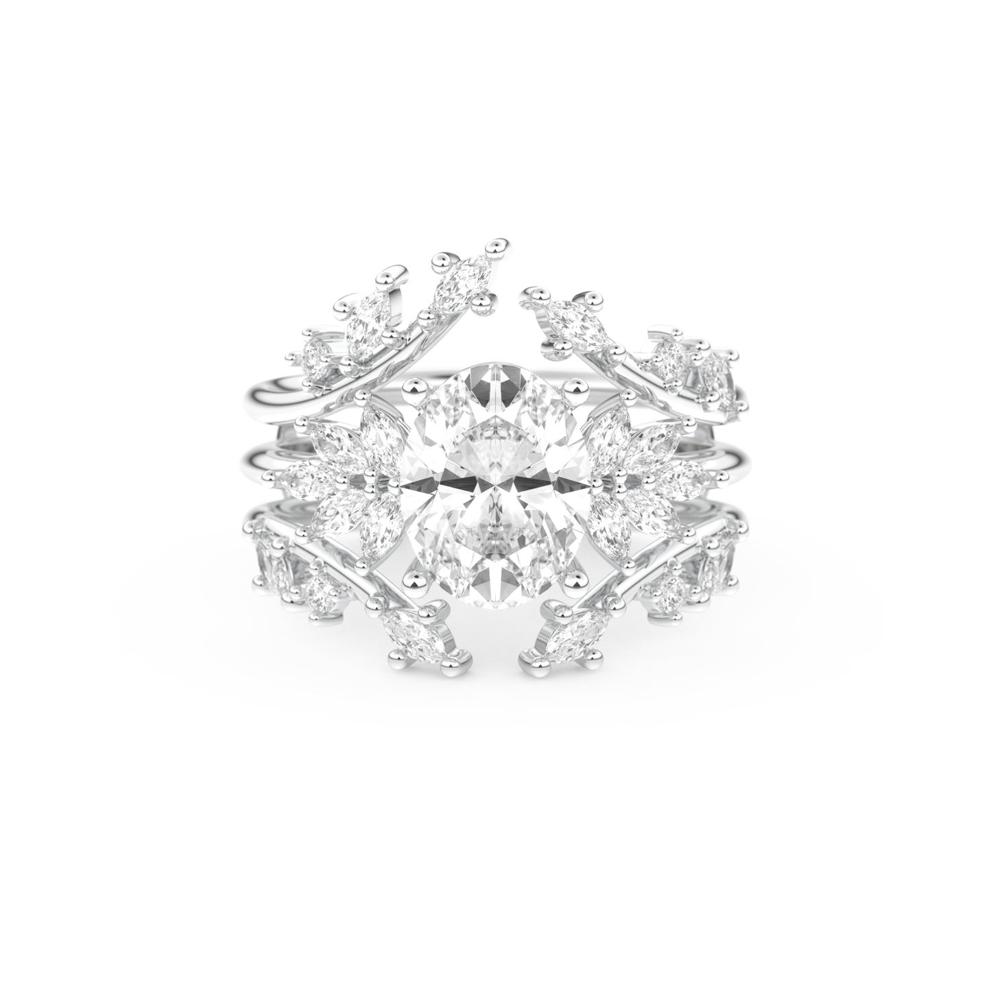 Oval Cut Moissanite Bridal Set with Cluster Settings– 1.67 CT Center, 0.45 TCW Accents