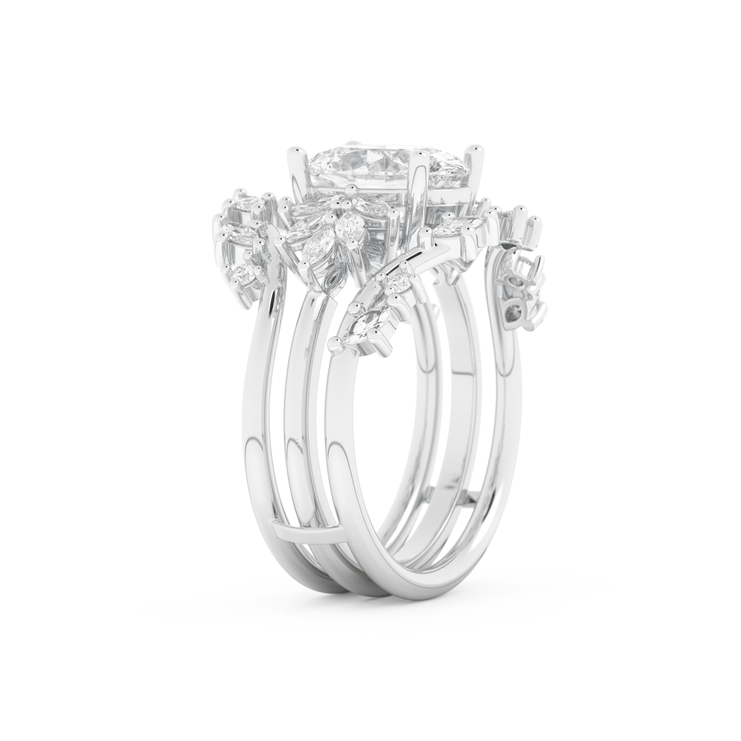 Oval Cut Moissanite Bridal Set with Cluster Settings– 1.67 CT Center, 0.45 TCW Accents
