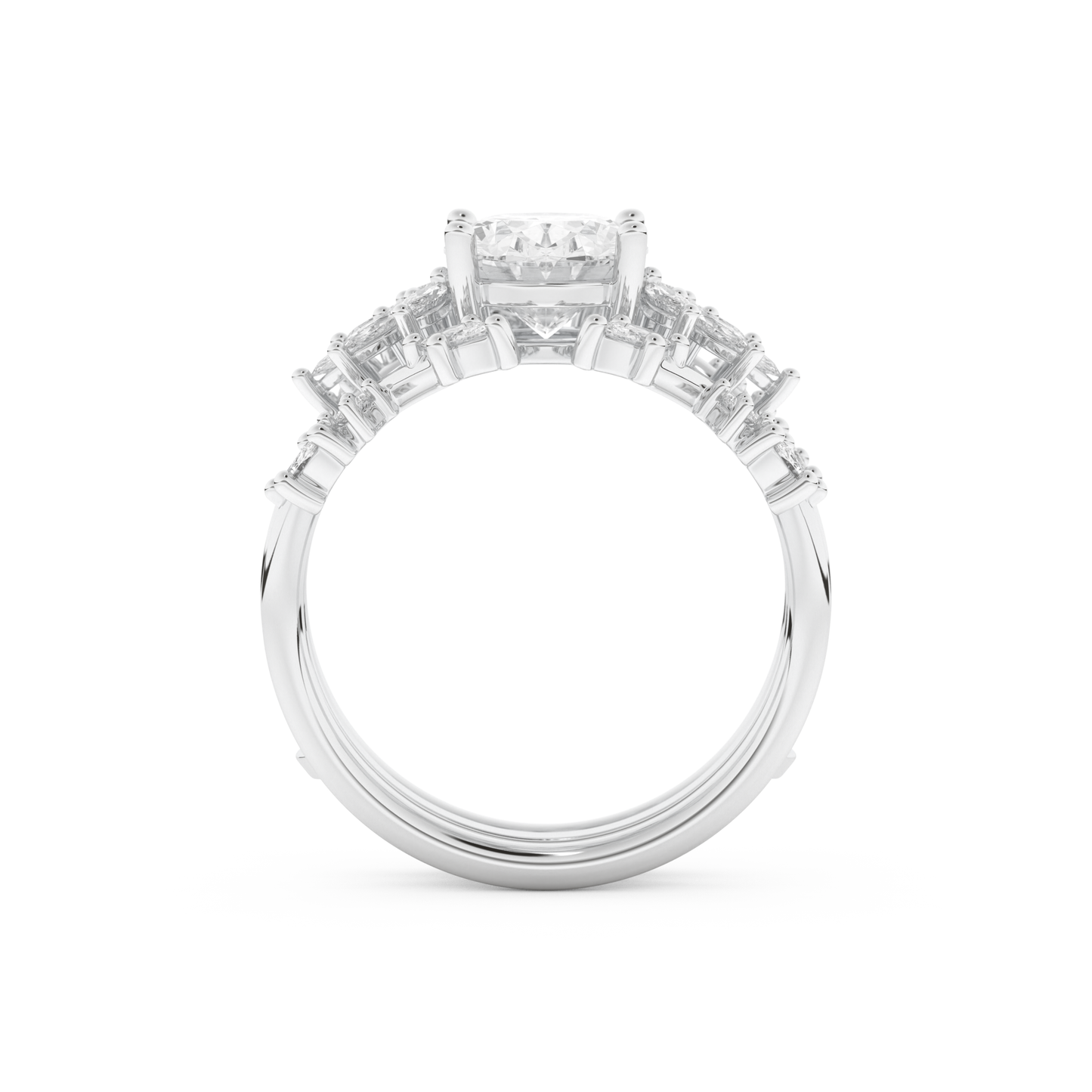 Oval Cut Moissanite Bridal Set with Cluster Settings– 1.67 CT Center, 0.45 TCW Accents