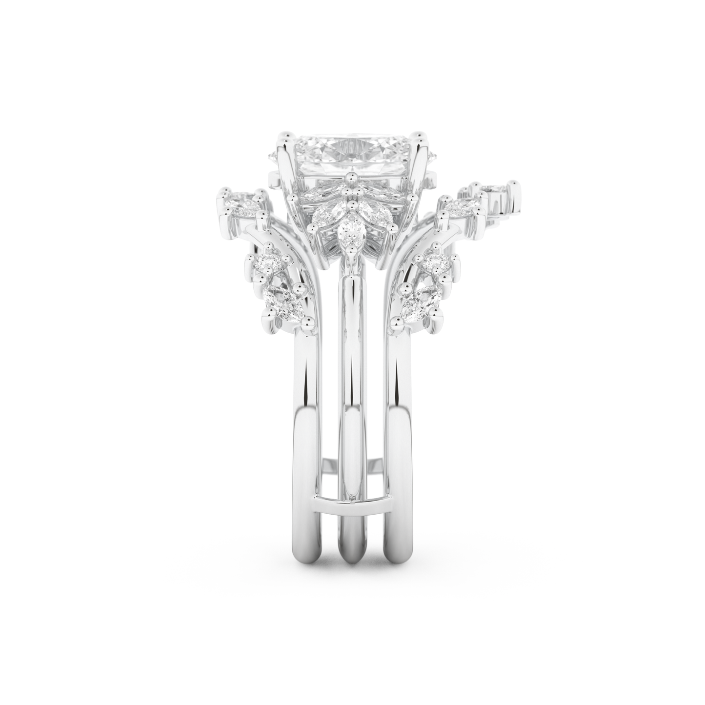 Oval Cut Moissanite Bridal Set with Cluster Settings– 1.67 CT Center, 0.45 TCW Accents