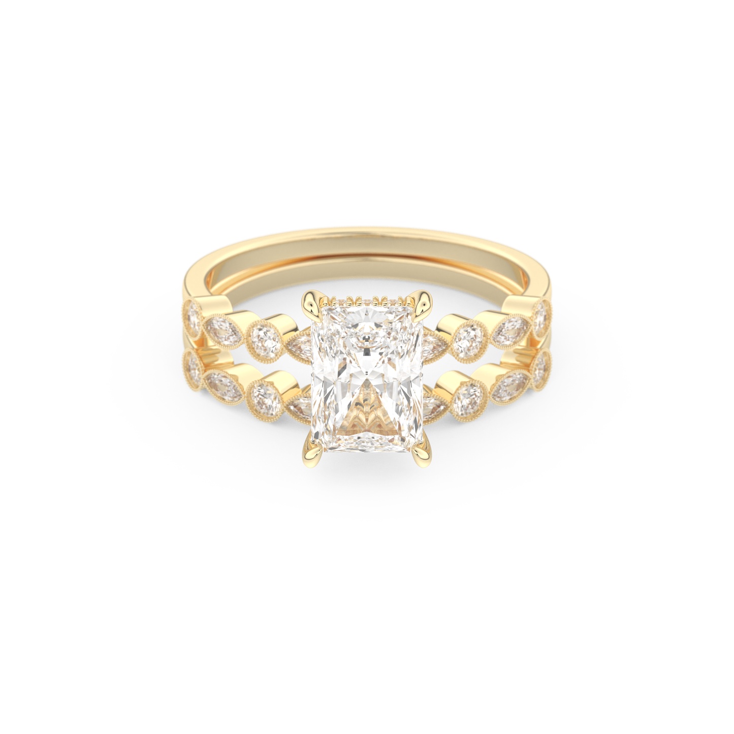 Radiant Cut Moissanite Bridal Set with Pave Settings– 1.56 CT Center, 0.53 TCW Accents