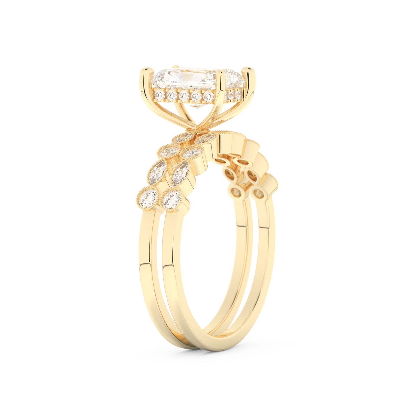 Radiant Cut Moissanite Bridal Set with Pave Settings– 1.56 CT Center, 0.53 TCW Accents