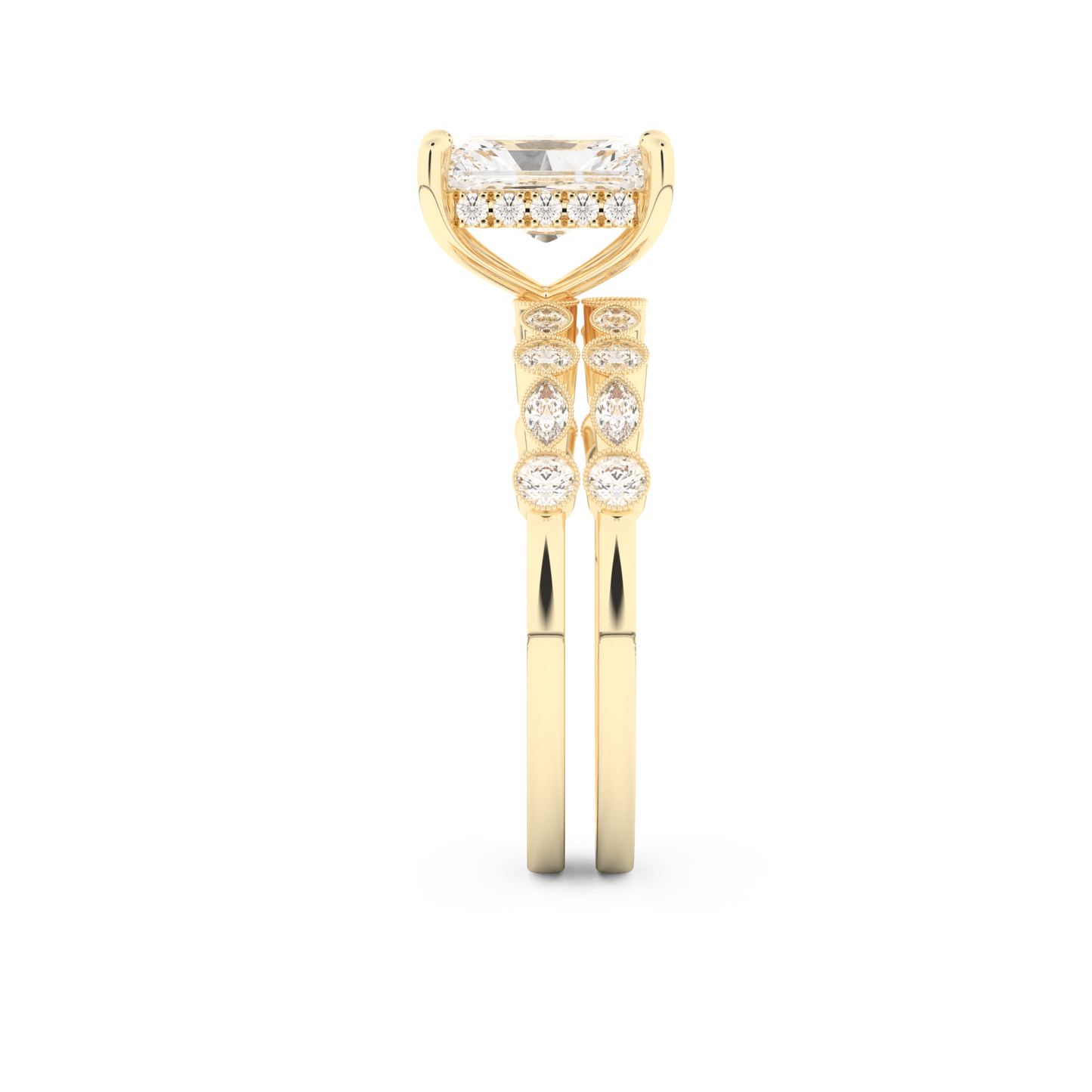 Radiant Cut Moissanite Bridal Set with Pave Settings– 1.56 CT Center, 0.53 TCW Accents